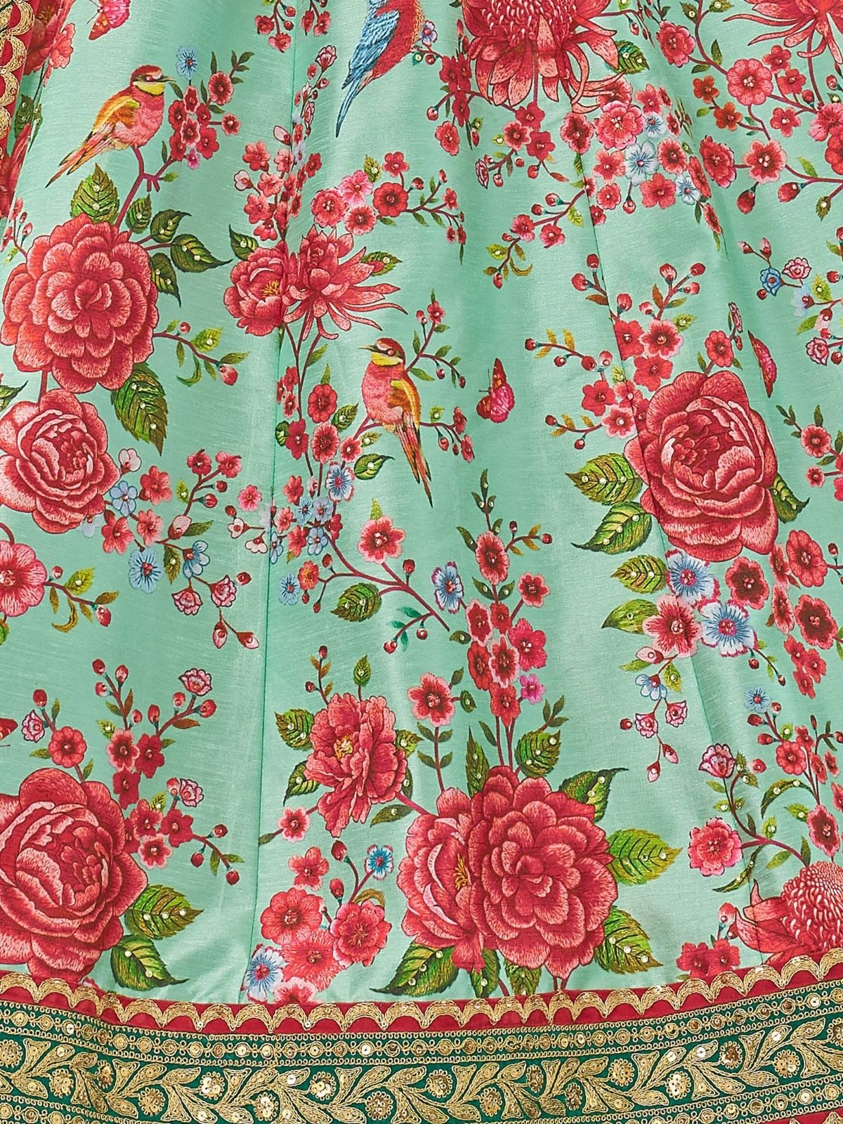Odette Green Art Silk Printed Semi Stitched Lehenga With Blouse Unstitched For Women - Image 5