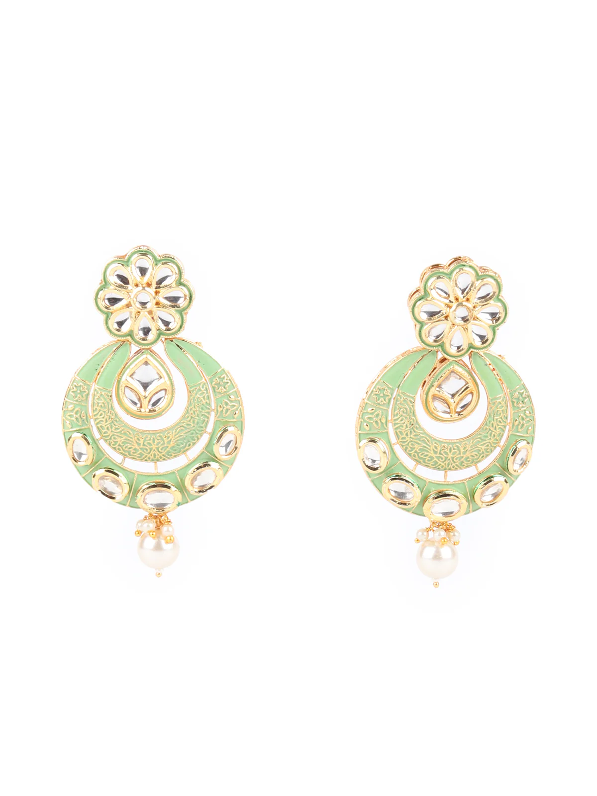 Odette Green Beads And Kundan Embellished Long Neck Piece For Women - Image 5