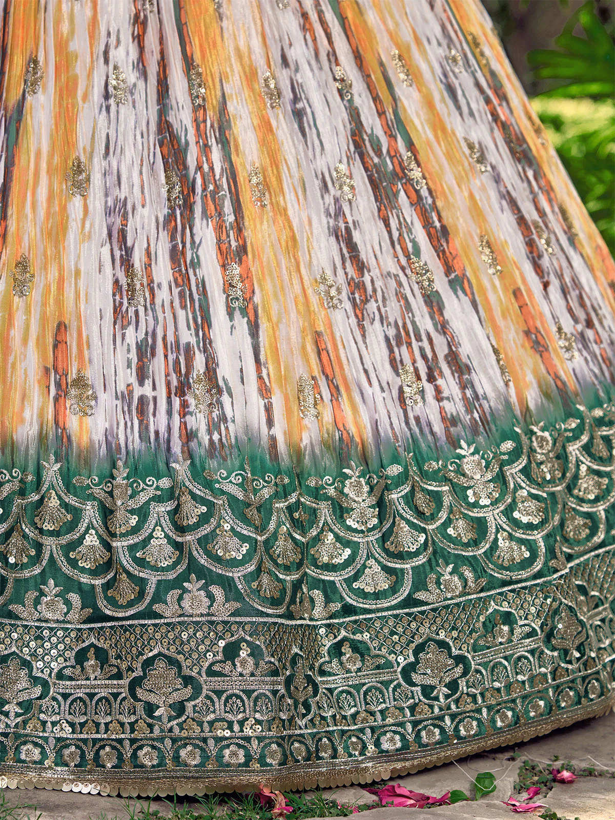 Odette Green Chinon Embellished Semi Stitched Lehenga With Unstitched Blouse For Women - Image 6