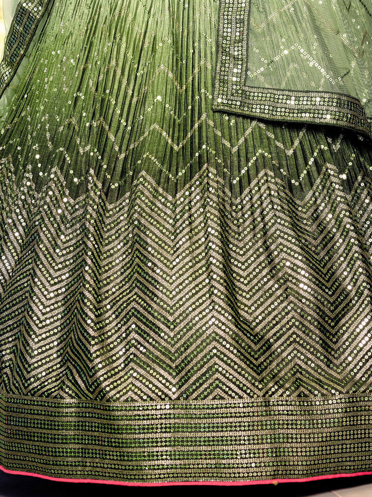 Odette Green Chinon Embellished Semi Stitched Lehenga With Unstitched Blouse For Women - Image 5