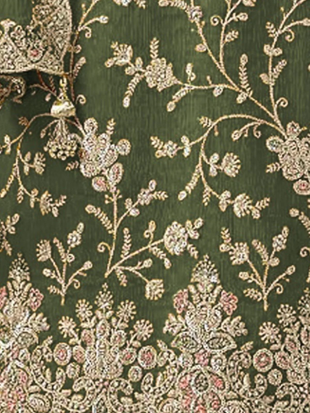 Odette Green Chinon Embroidered Semi-Stitched Kurta Set For Women - Image 3