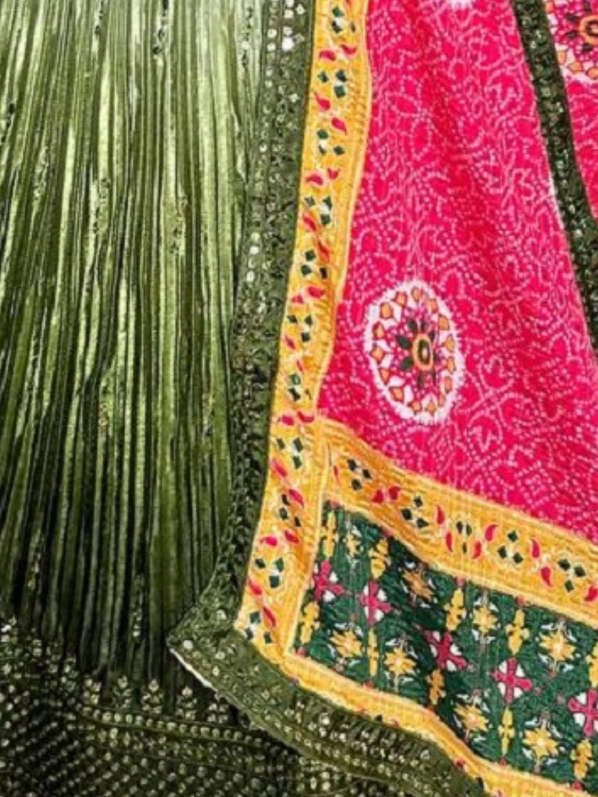 Odette Green Chinon Silk Embroidered Semi-Stitched Lehenga For Women - Image 4