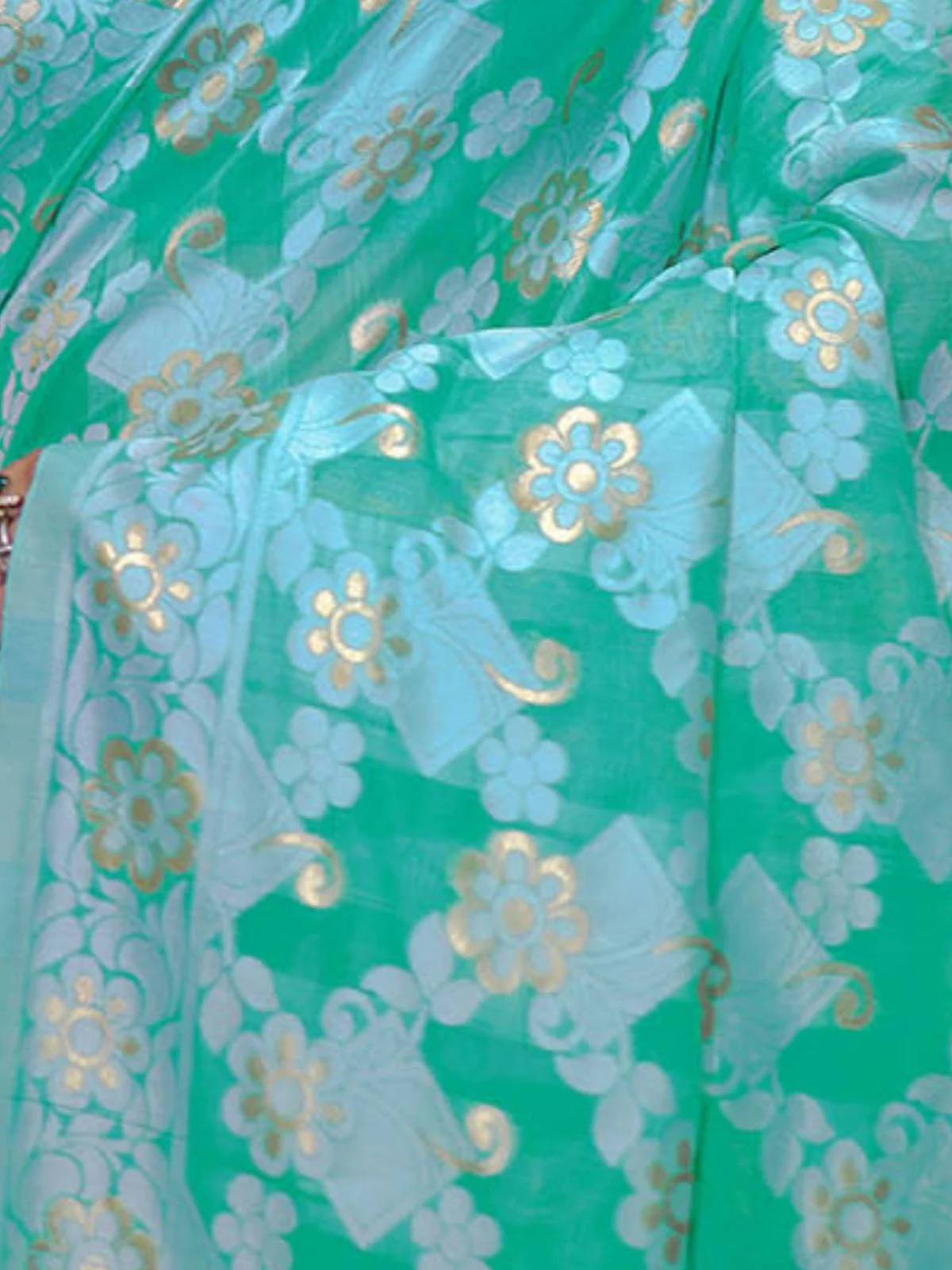 Odette Green Cotton Blend Woven Saree With Unstitched Blouse For Women - Image 4