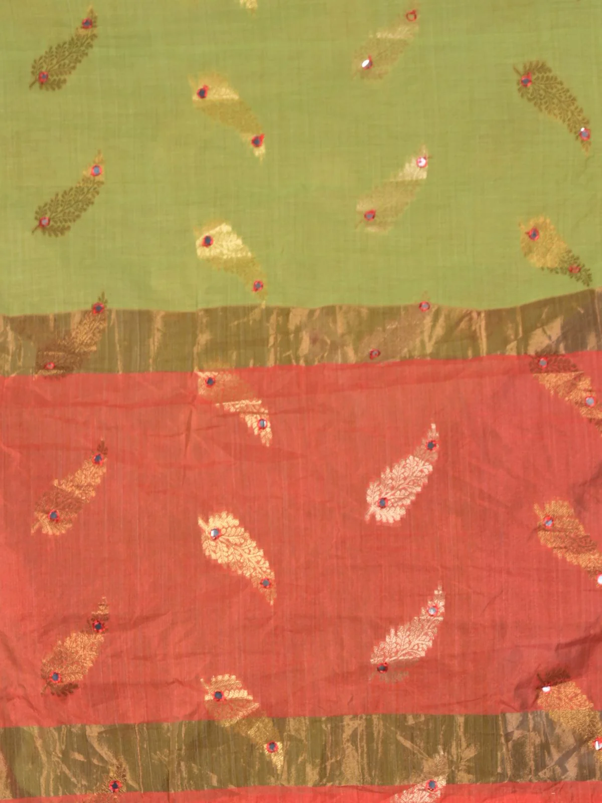 Odette Green Cotton Blend Woven Saree With Unstitched Blouse For Women - Image 5