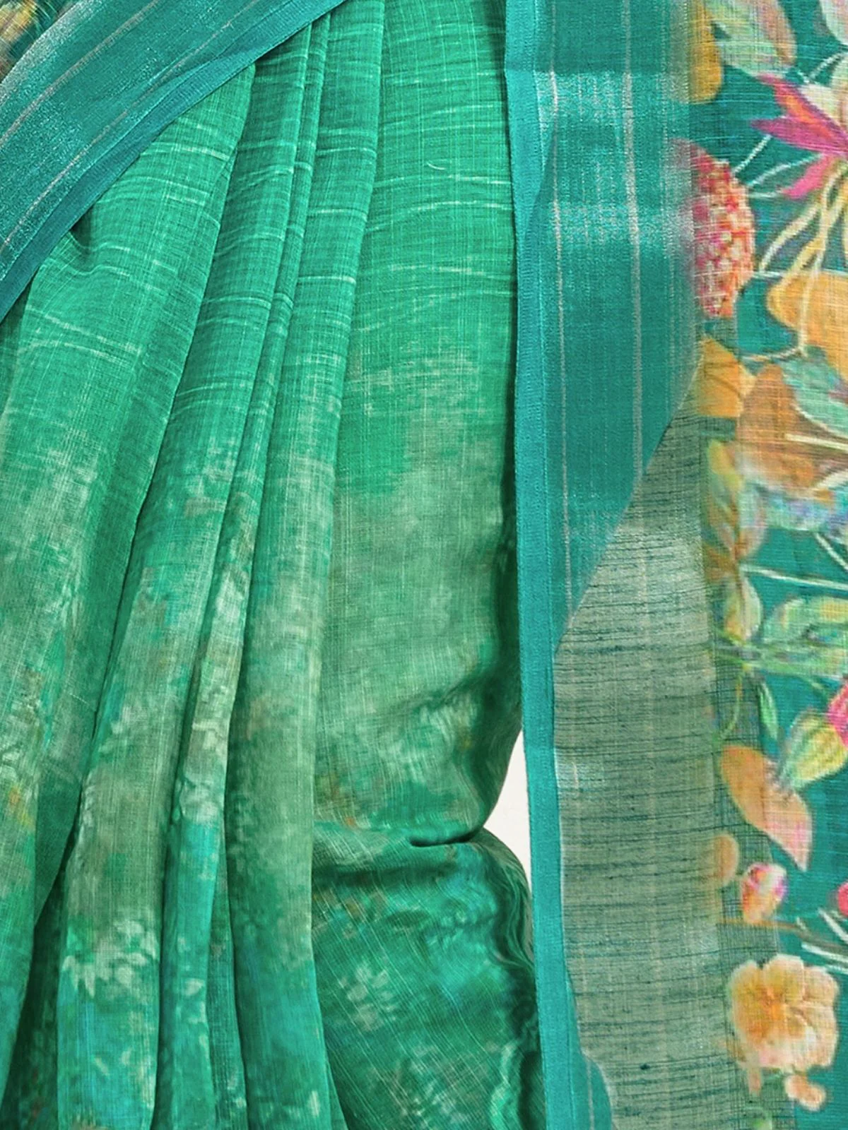 Odette Green Cotton Linen Zari Work Saree For Women - Image 5