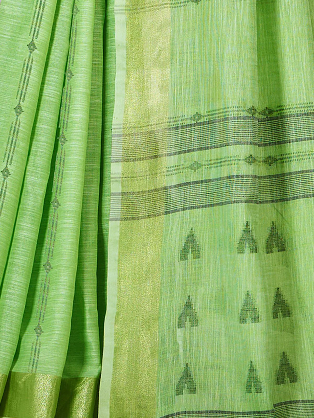 Odette Green Woven Saree With Unstitched Blouse For Women - Image 3