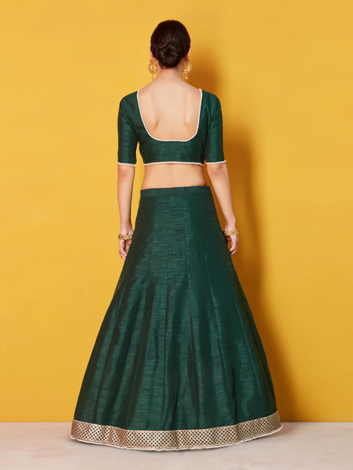 Odette Green Embellished Art Silk Semi Stitched Lehenga With Blouse For Women - Image 4