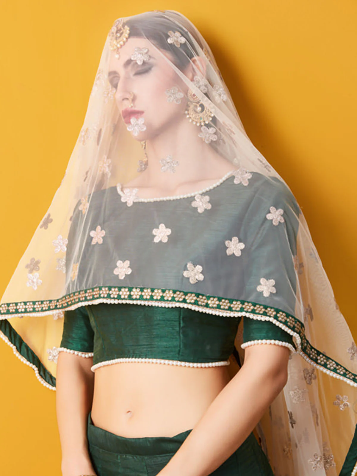 Odette Green Embellished Art Silk Semi Stitched Lehenga With Blouse For Women - Image 6