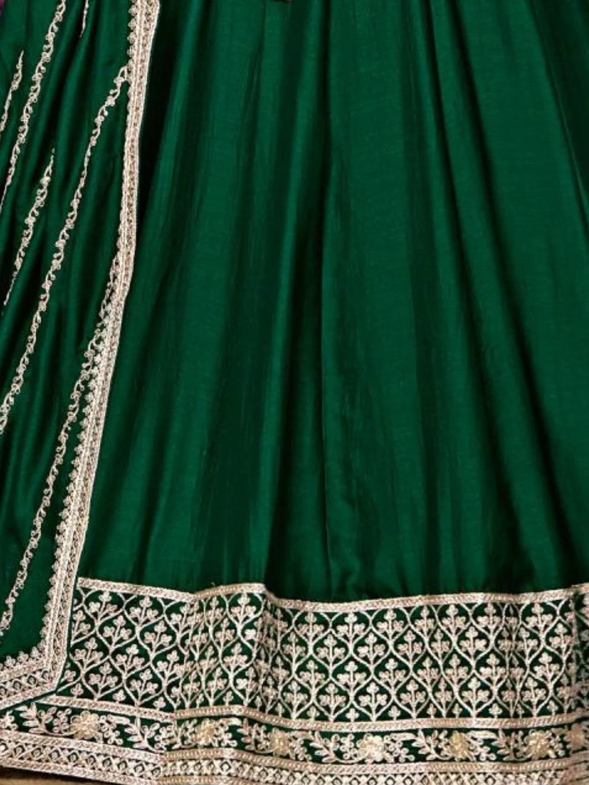 Odette Green Embroidered Art Silk Unstitched Gown For Women - Image 5