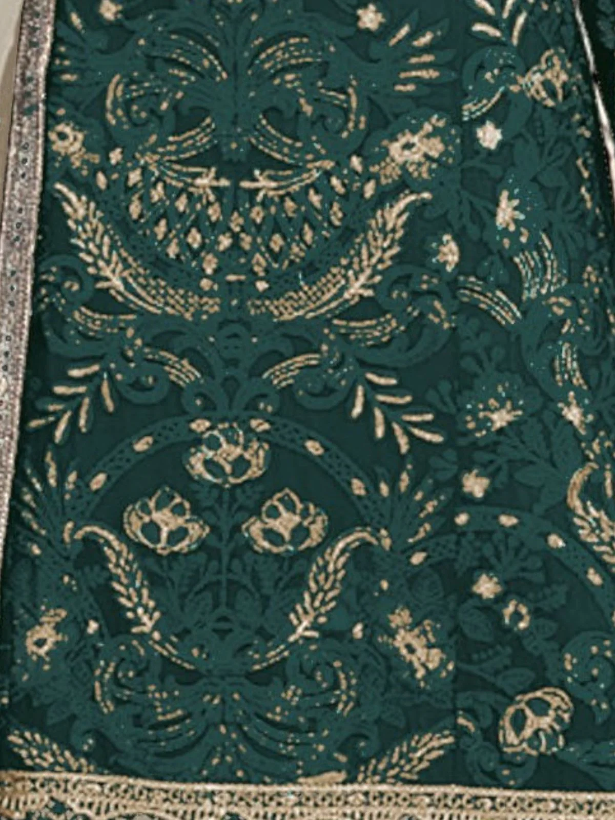 Odette Green Embroidered Georgette Semi-Stitched Kurta Set For Women - Image 3