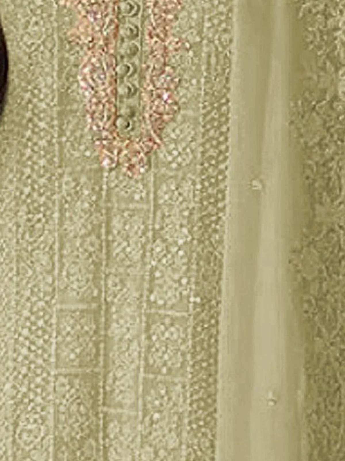 Odette Light Green Embroidered Georgette Semi-Stitched Kurta Set For Women - Image 3