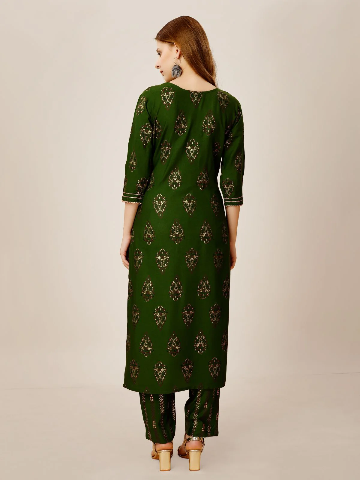 Odette Green Embroidered Rayon Stitched Kurta Set For Women - Image 5