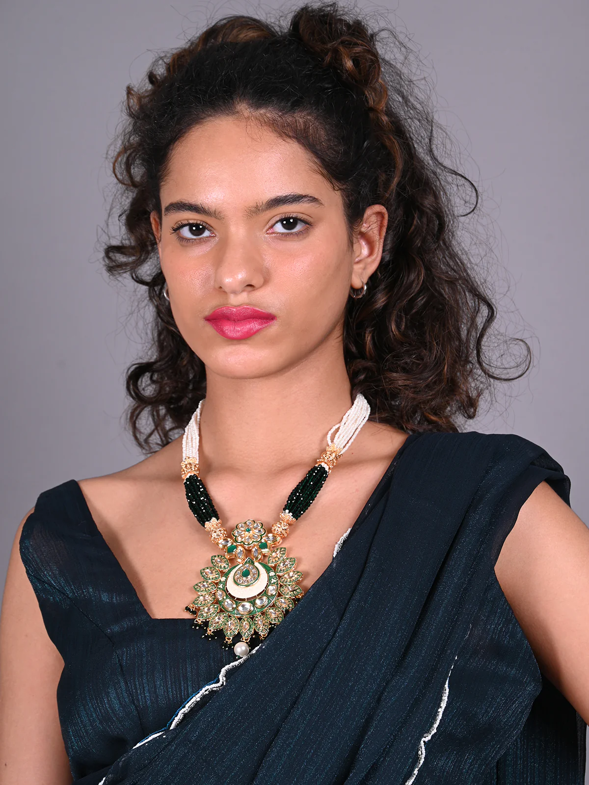 Odette Green Faux Pearls Embellished Kundan Neck Piece For Women - Image 2