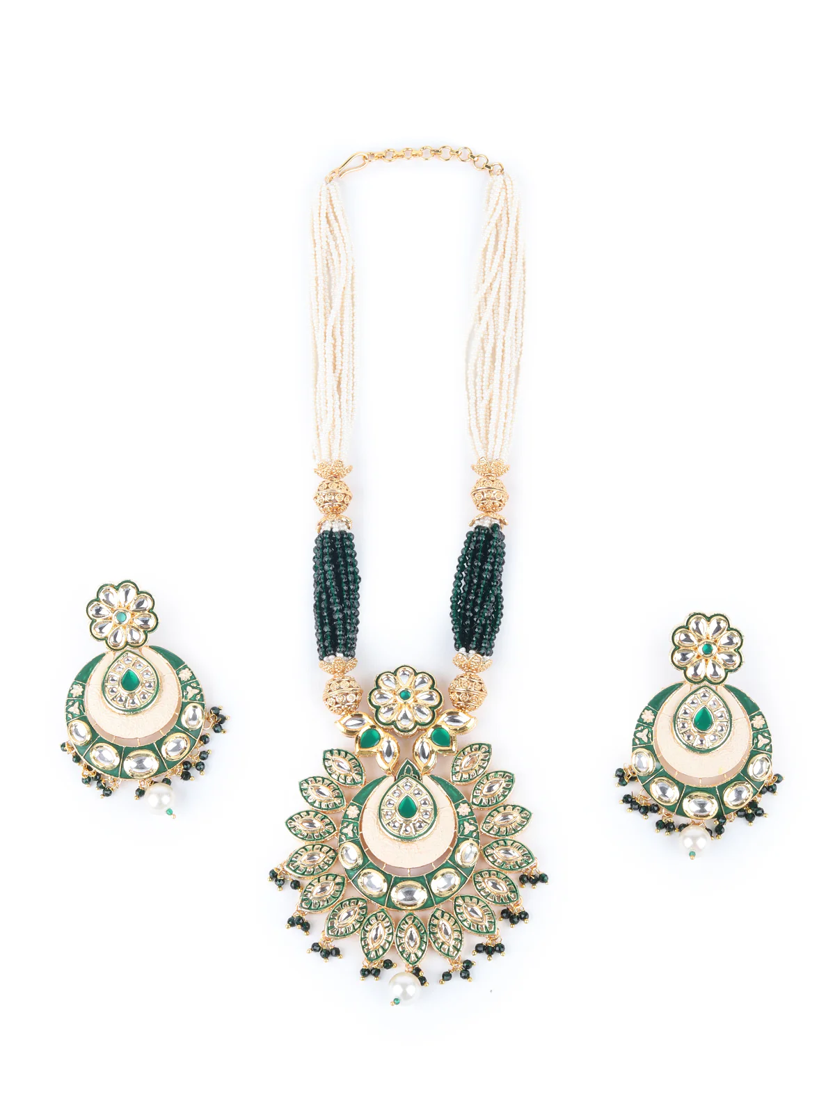 Odette Green Faux Pearls Embellished Kundan Neck Piece For Women - Image 4