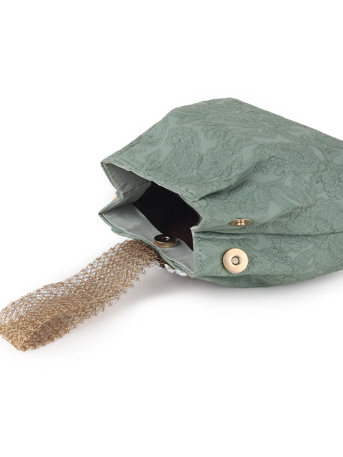 Odette Green Faux Stone Embellished and Textured Batua for Women - Image 6