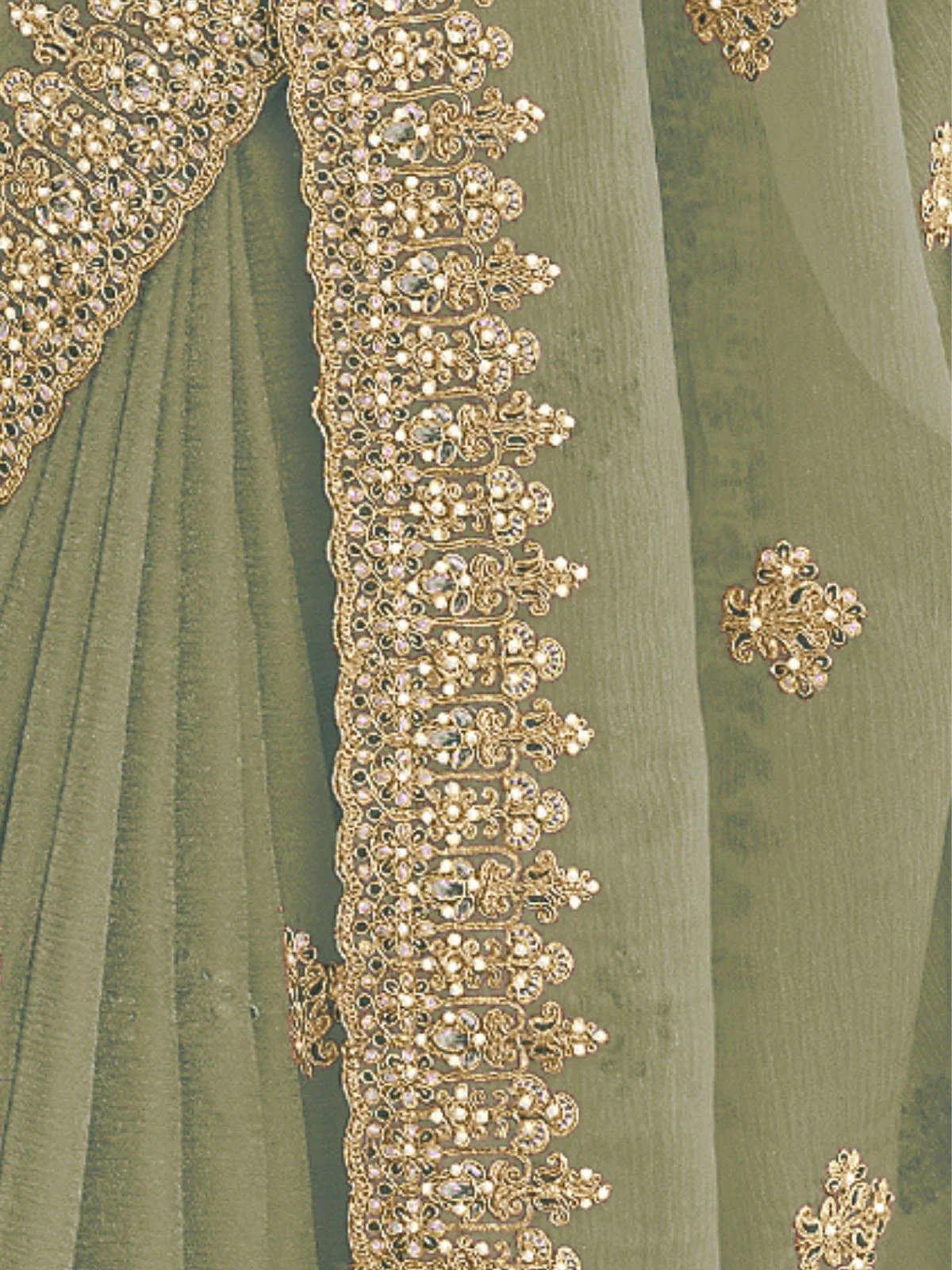 Odette Green Georgette Crush Embellished Elegant Saree For Women - Image 4