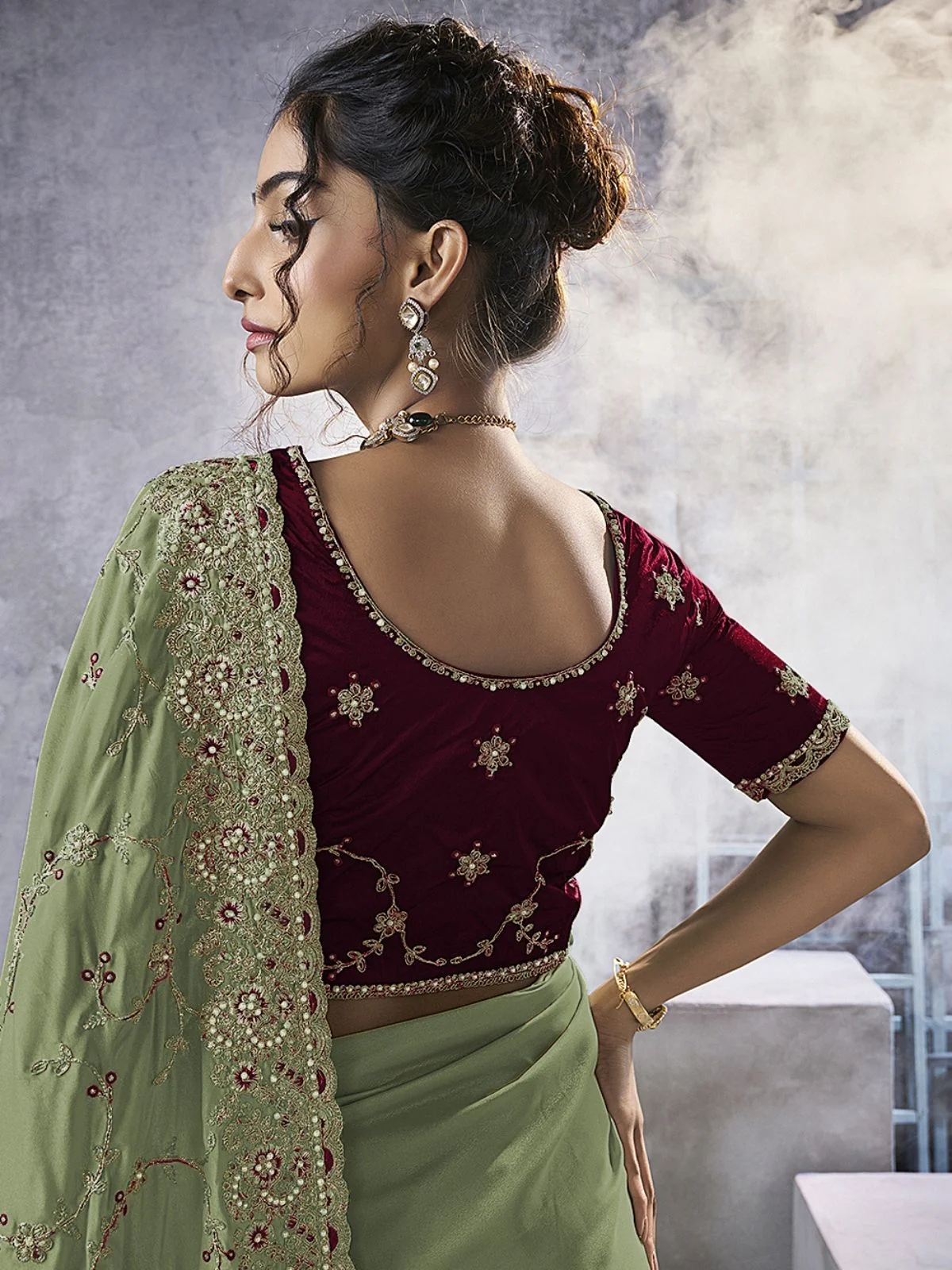 Odette Green Georgette Embellished Elegant Saree For Women - Image 3