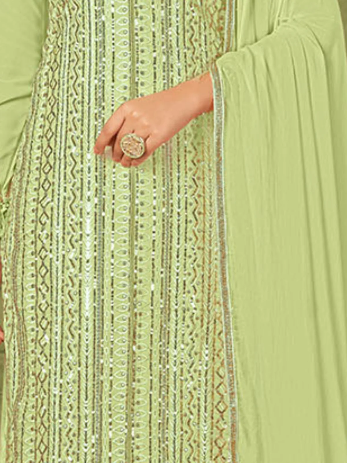 Odette Green Georgette Embellished Semi Stitched Kurta Set For Women - Image 6