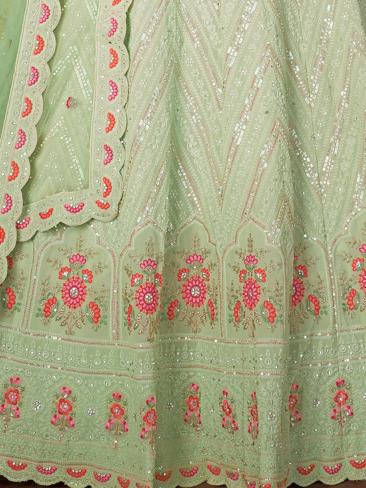 Odette Green Georgette Embellished Semi Stitched Lehenga With Unstitched Blouse for Women - Image 5