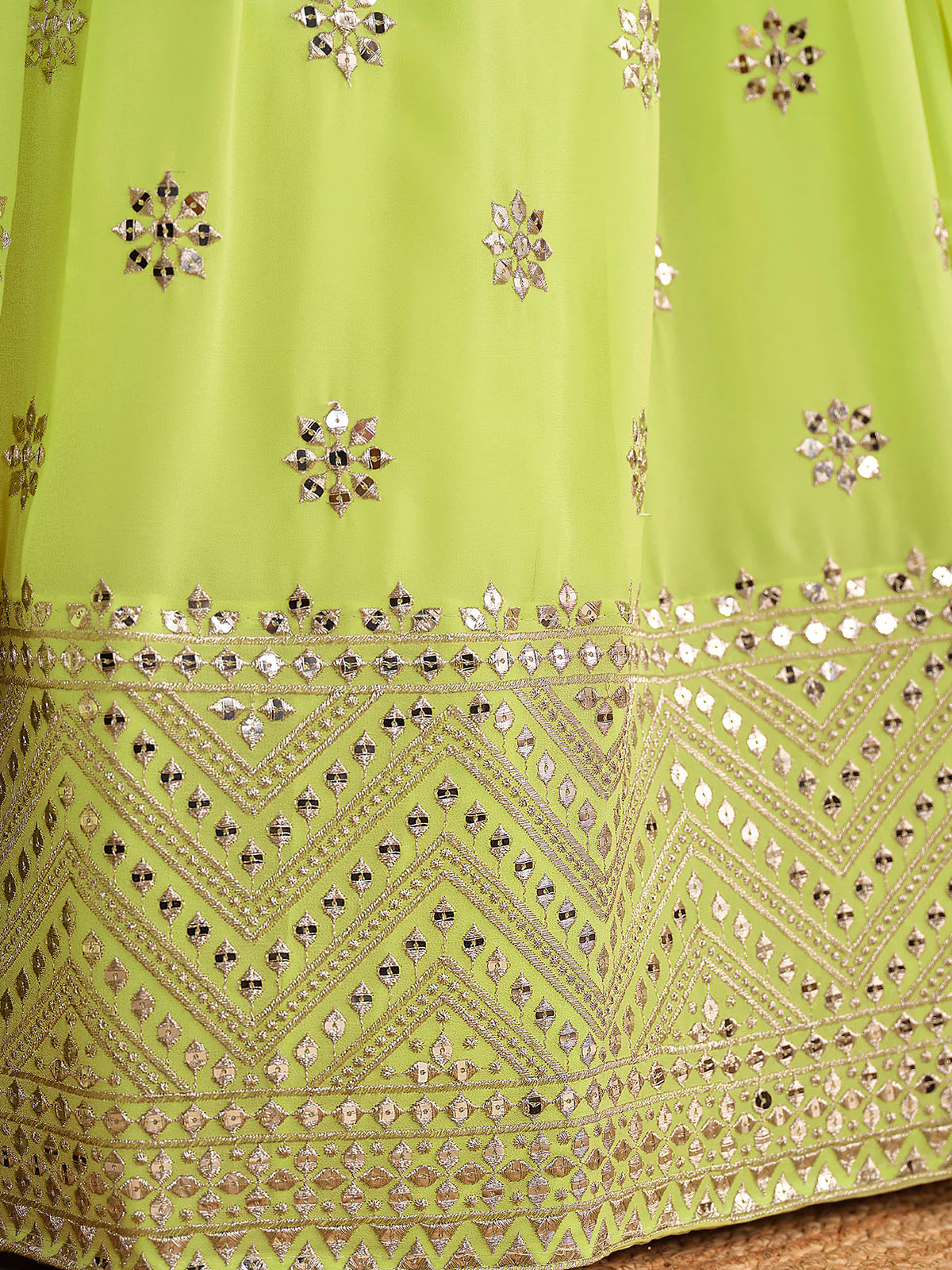 Odette Green Georgette Embellished Semi Stitched Lehenga With Unstitched Blouse For Women - Image 6