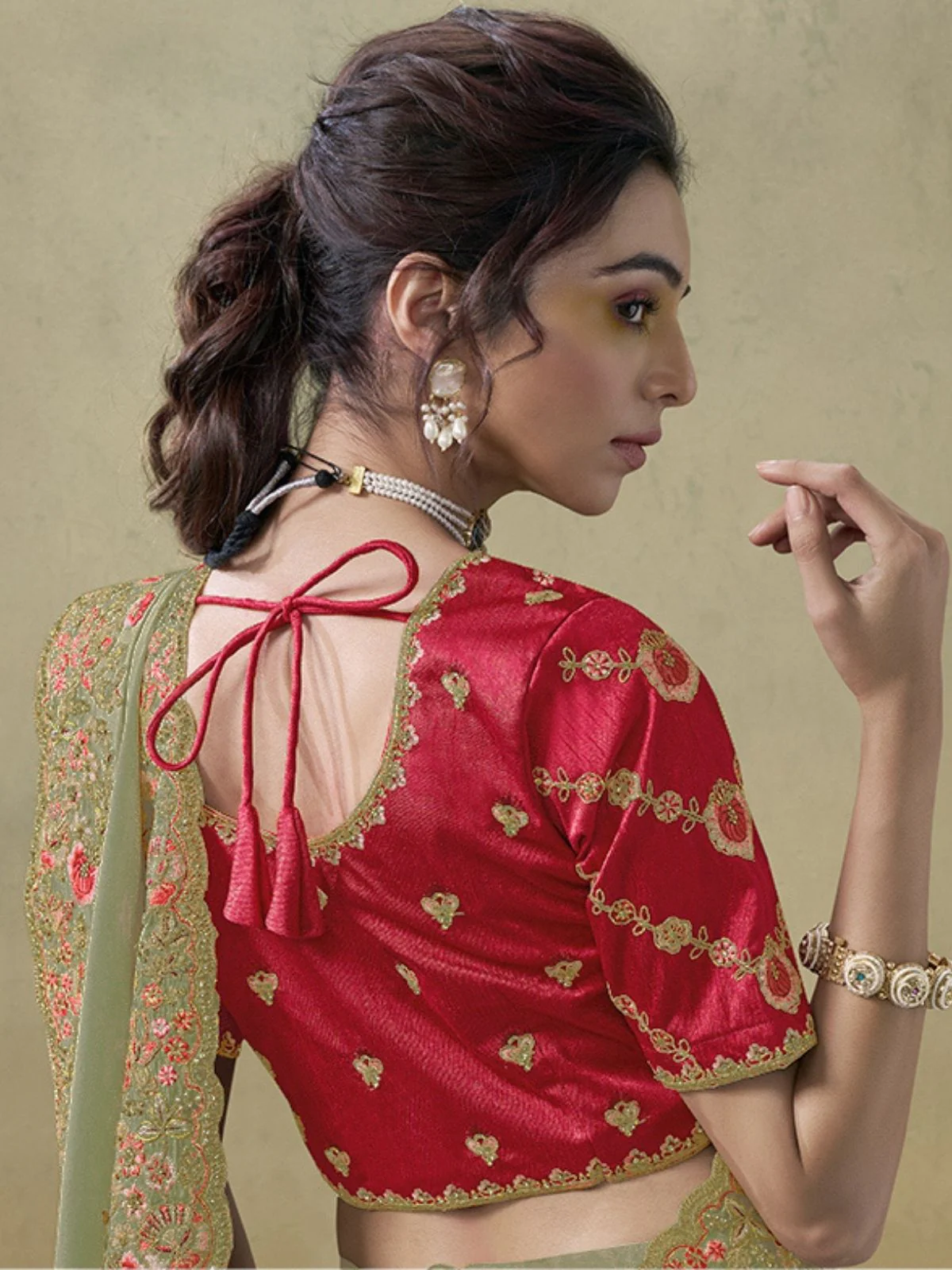 Odette Green Georgette Embroidered Elegant Saree For Women - Image 3