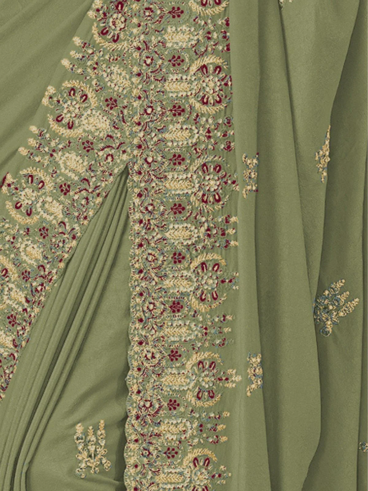 Odette Green Georgette Embroidered Elegant Saree For Women - Image 4