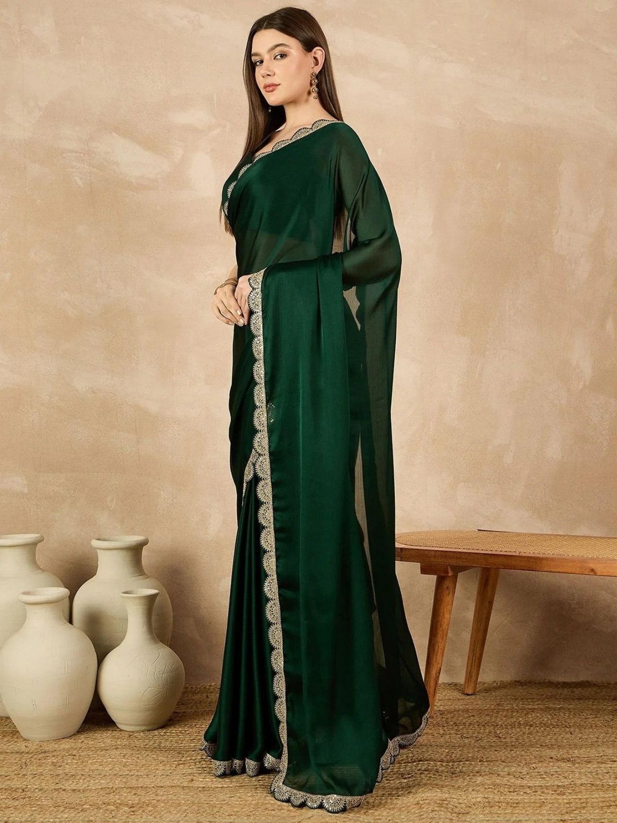 Odette Green Georgette Embroidered Saree For Women - Image 2