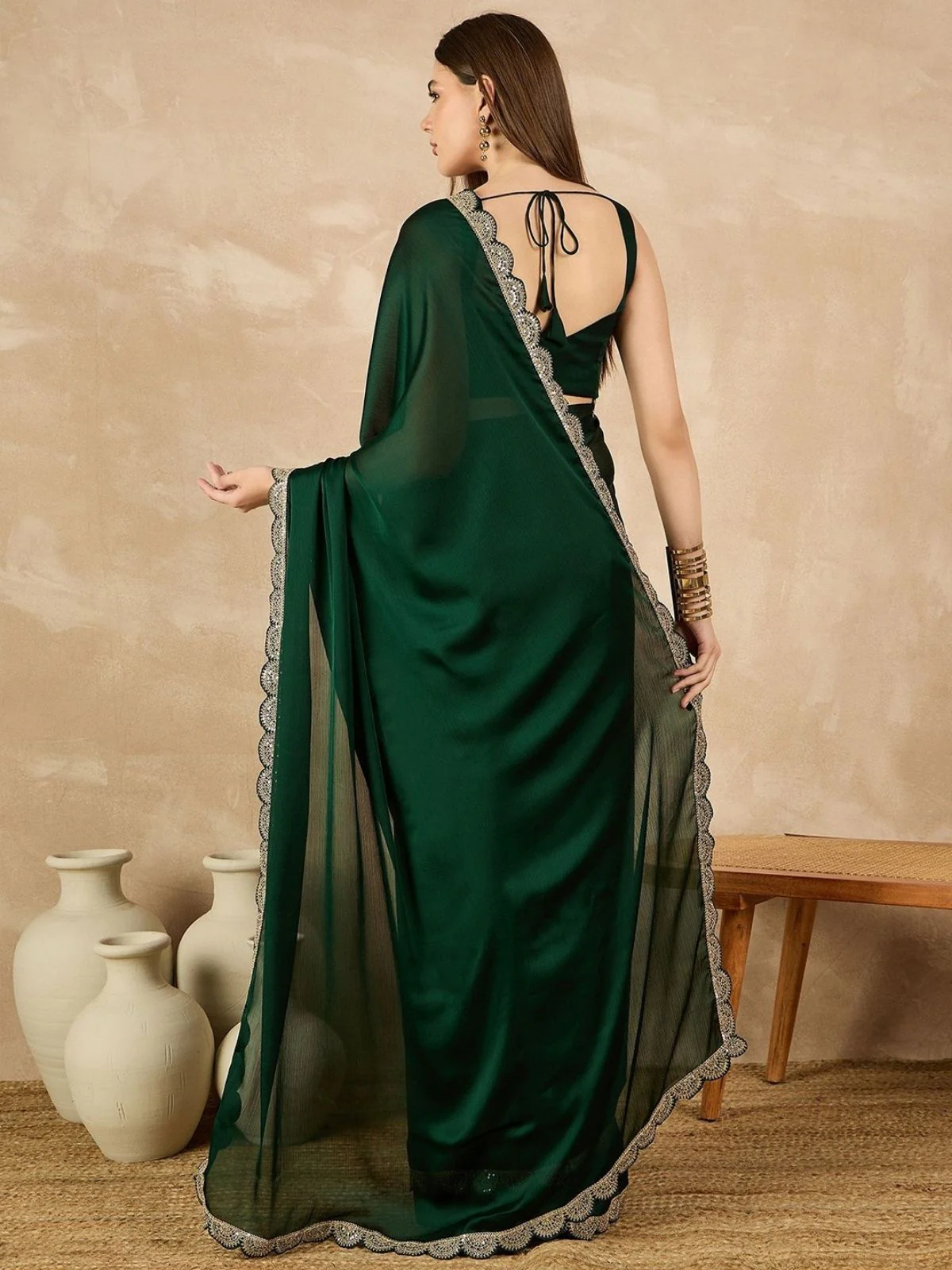 Odette Green Georgette Embroidered Saree For Women - Image 3