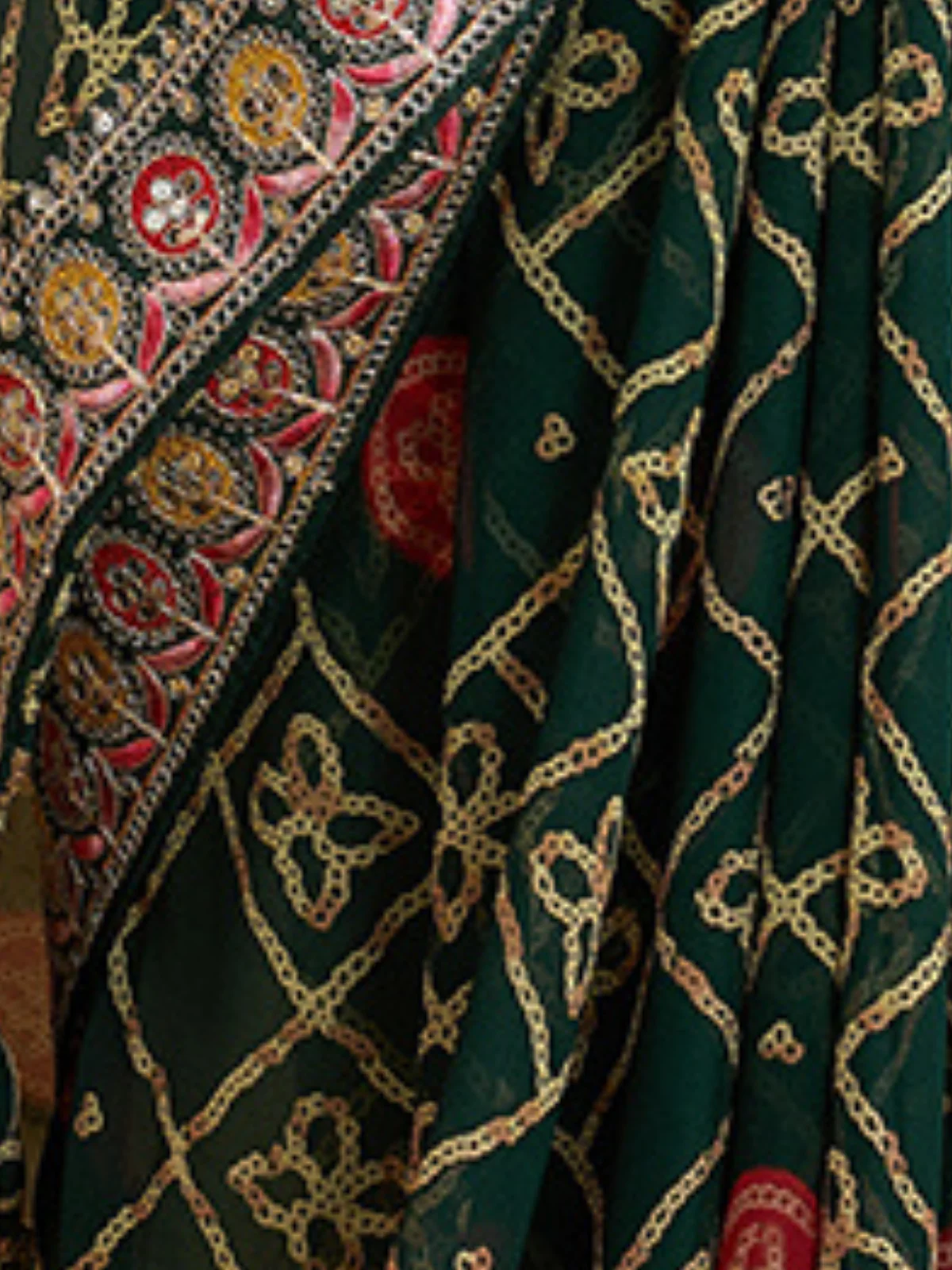 Odette Green Georgette Embroidered Saree For Women - Image 5