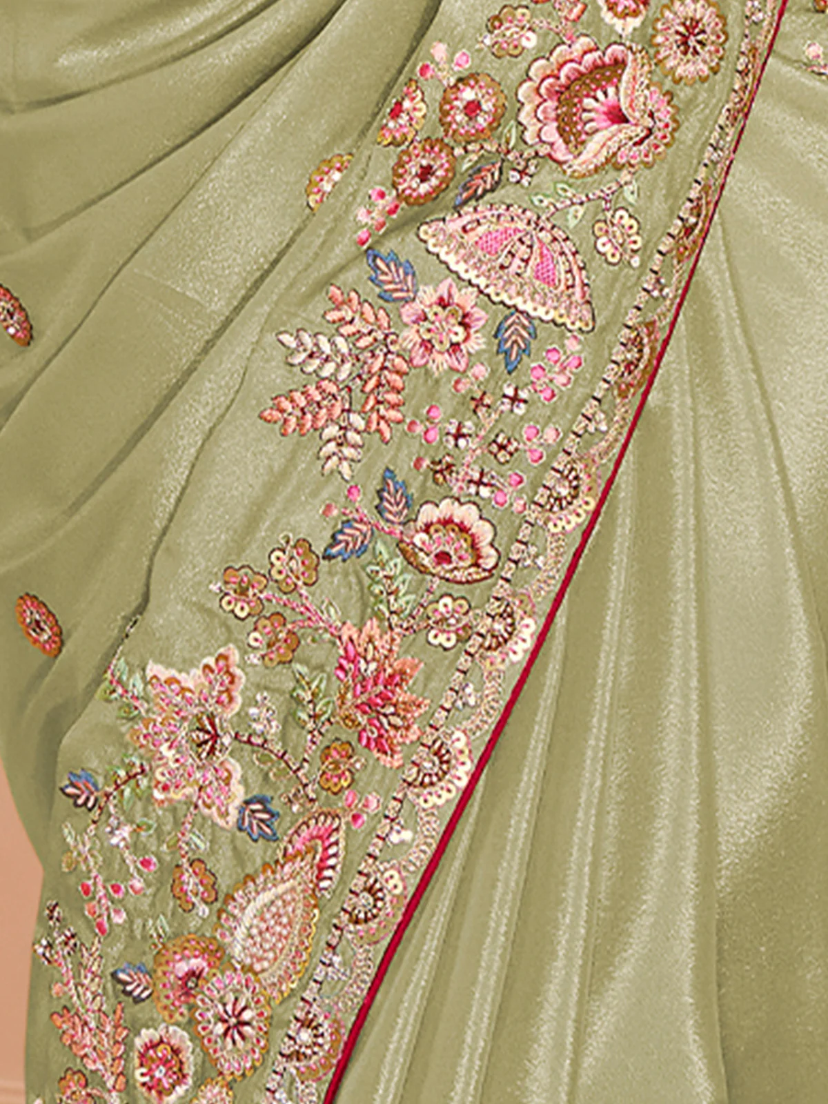 Odette Green Georgette Embroidered Saree With Unstitched Blouse For Women - Image 4