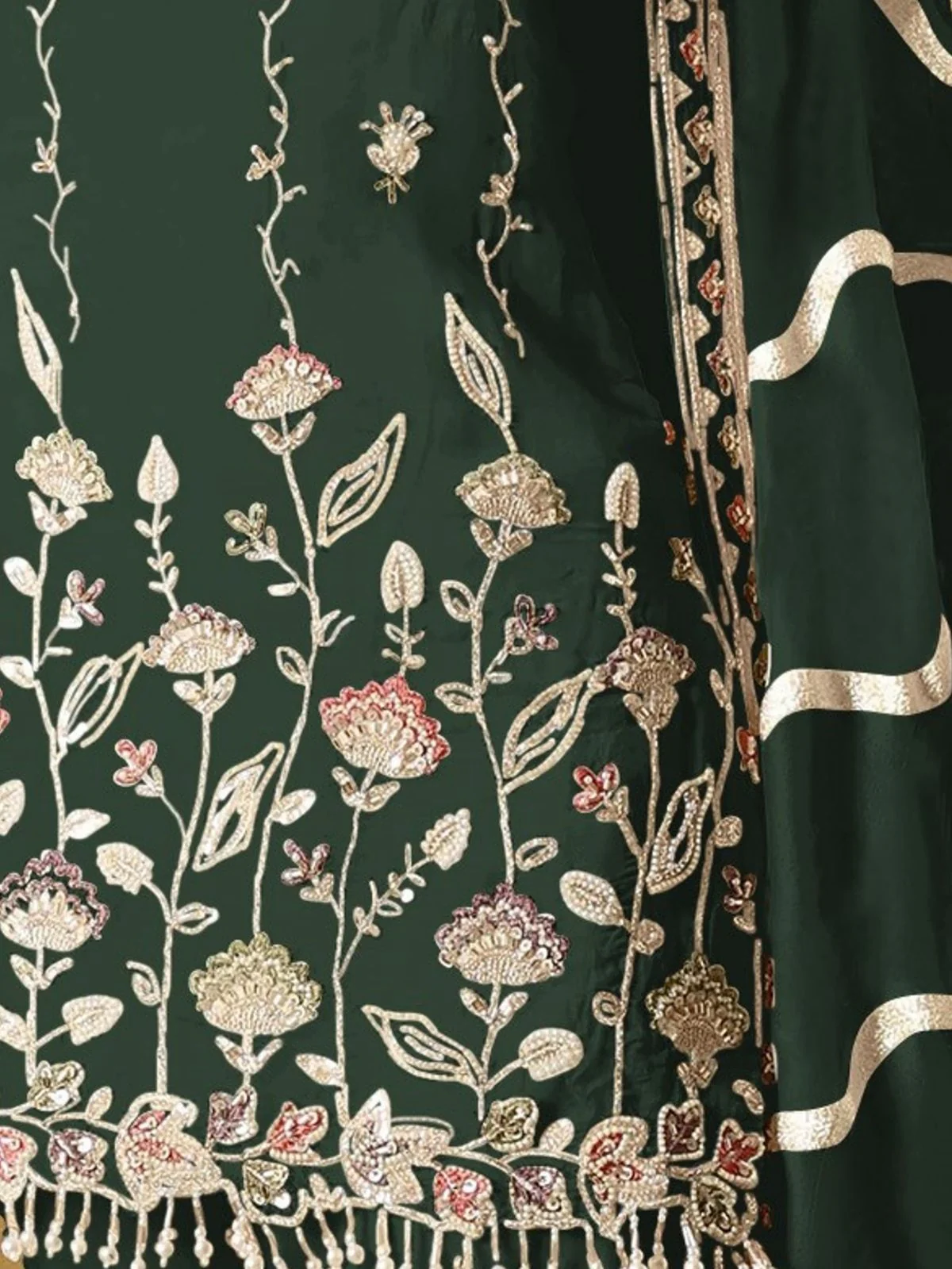 Odette Green Georgette Embroidered Semi-Sitched Kurta Set For Women - Image 3