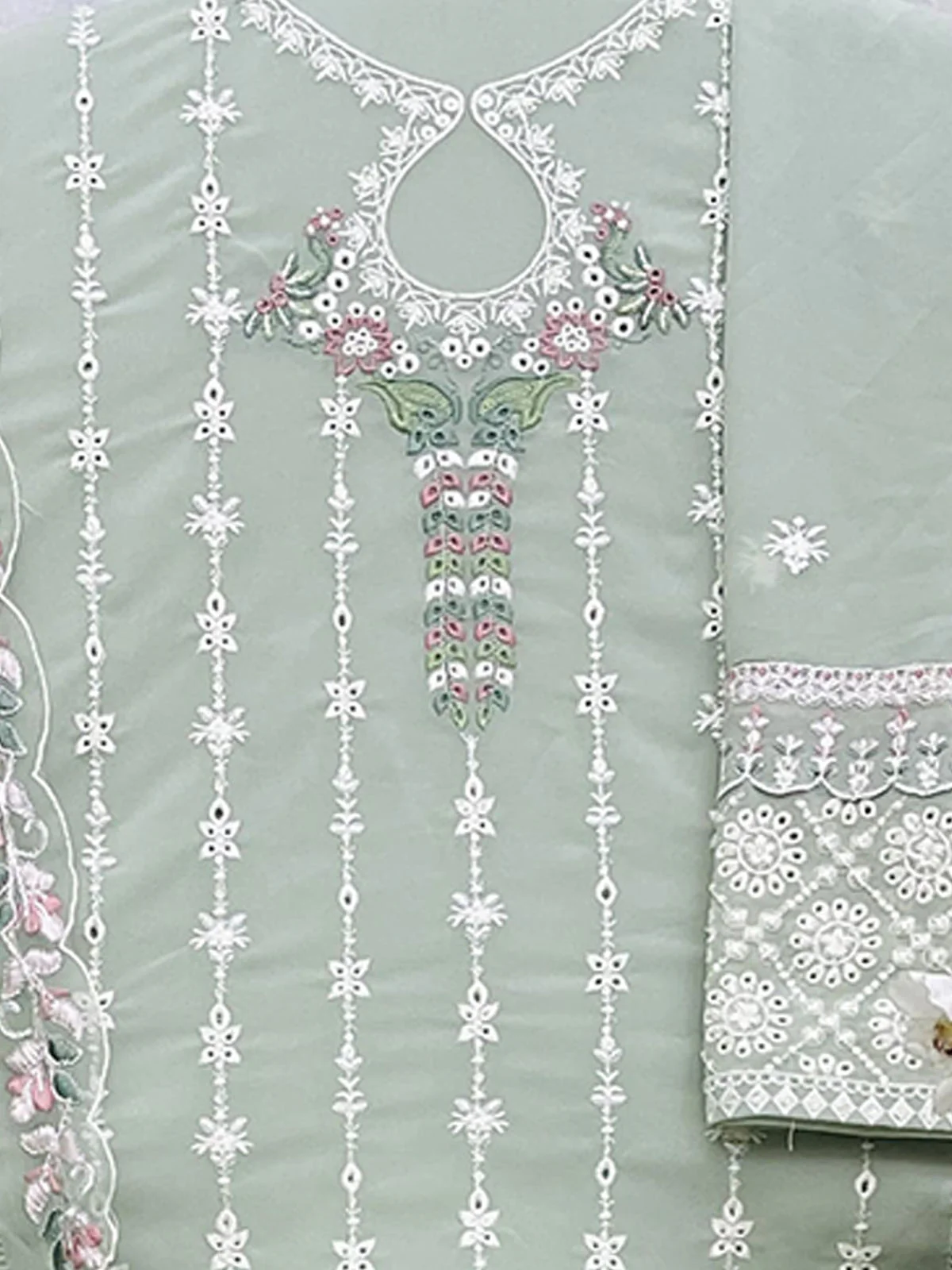 Odette Green Georgette Embroidered Semi Stitched Kurta Set For Women - Image 3