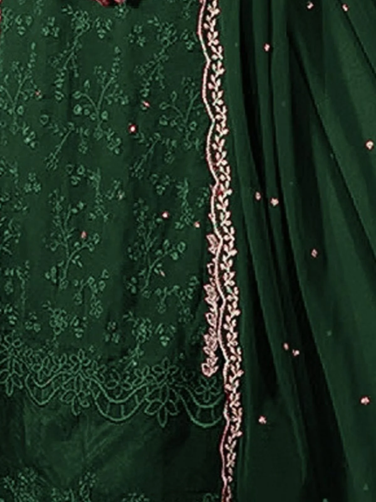 Odette Green Georgette Embroidered Semi-Stitched Kurta Set For Women - Image 3