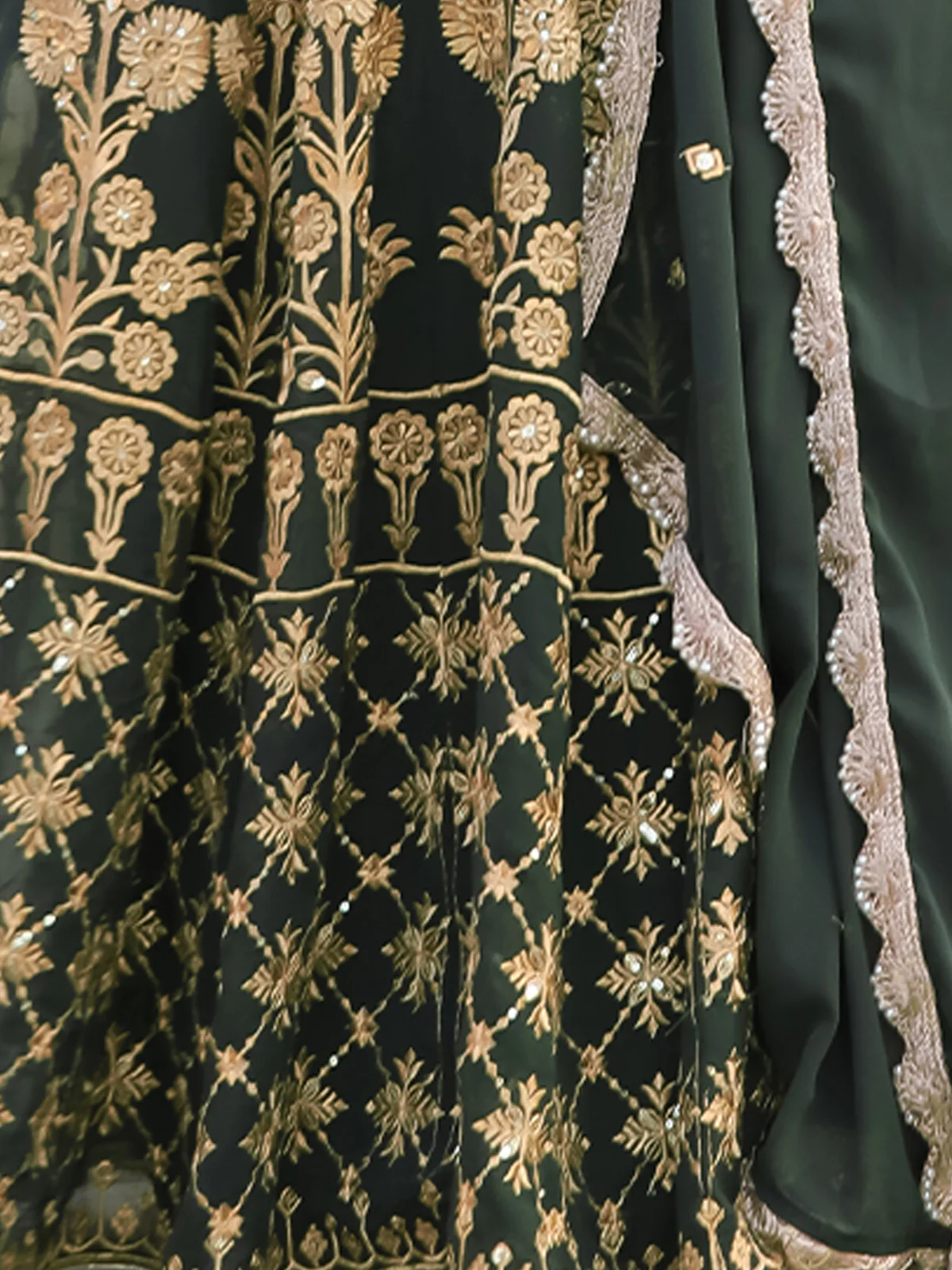 Odette Green Georgette Embroidered Semi Stitched Lehenga With Unstitched Blouse For Women - Image 8
