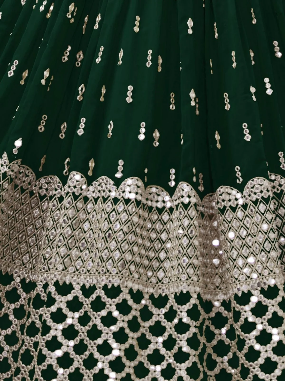 Odette Green Georgette Embroidered Semi Stitched Lehenga With Unstitched Blouse For Women - Image 6