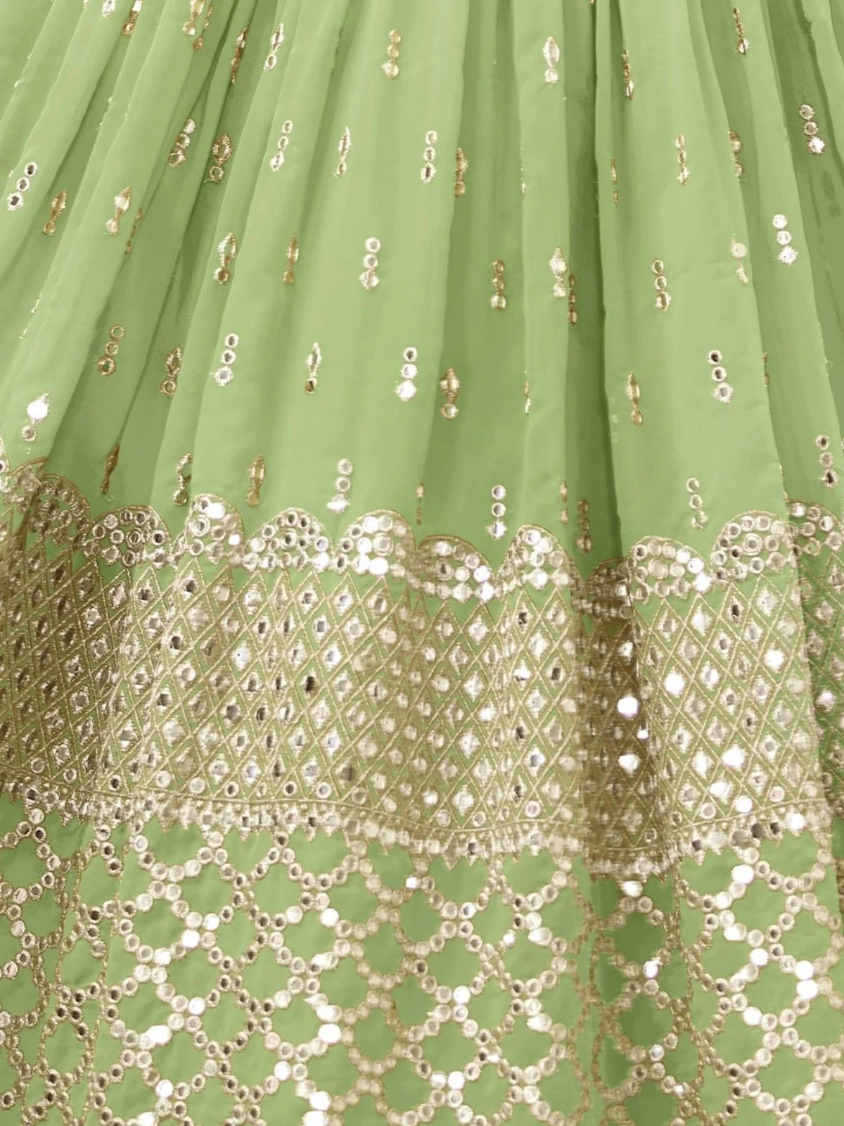 Odette Green Georgette Embroidered Semi Stitched Lehenga With Unstitched Blouse For Women - Image 6
