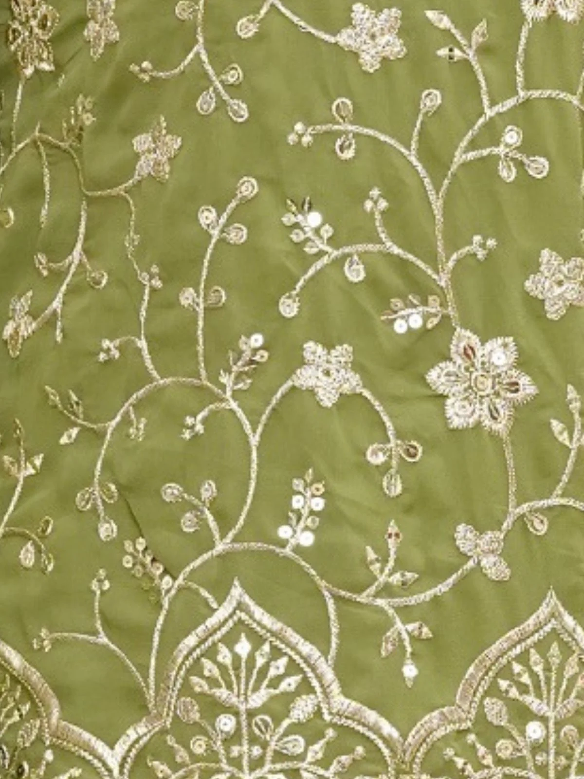Odette Green Georgette Embroidered Stitched Kurta Set For Women - Image 5