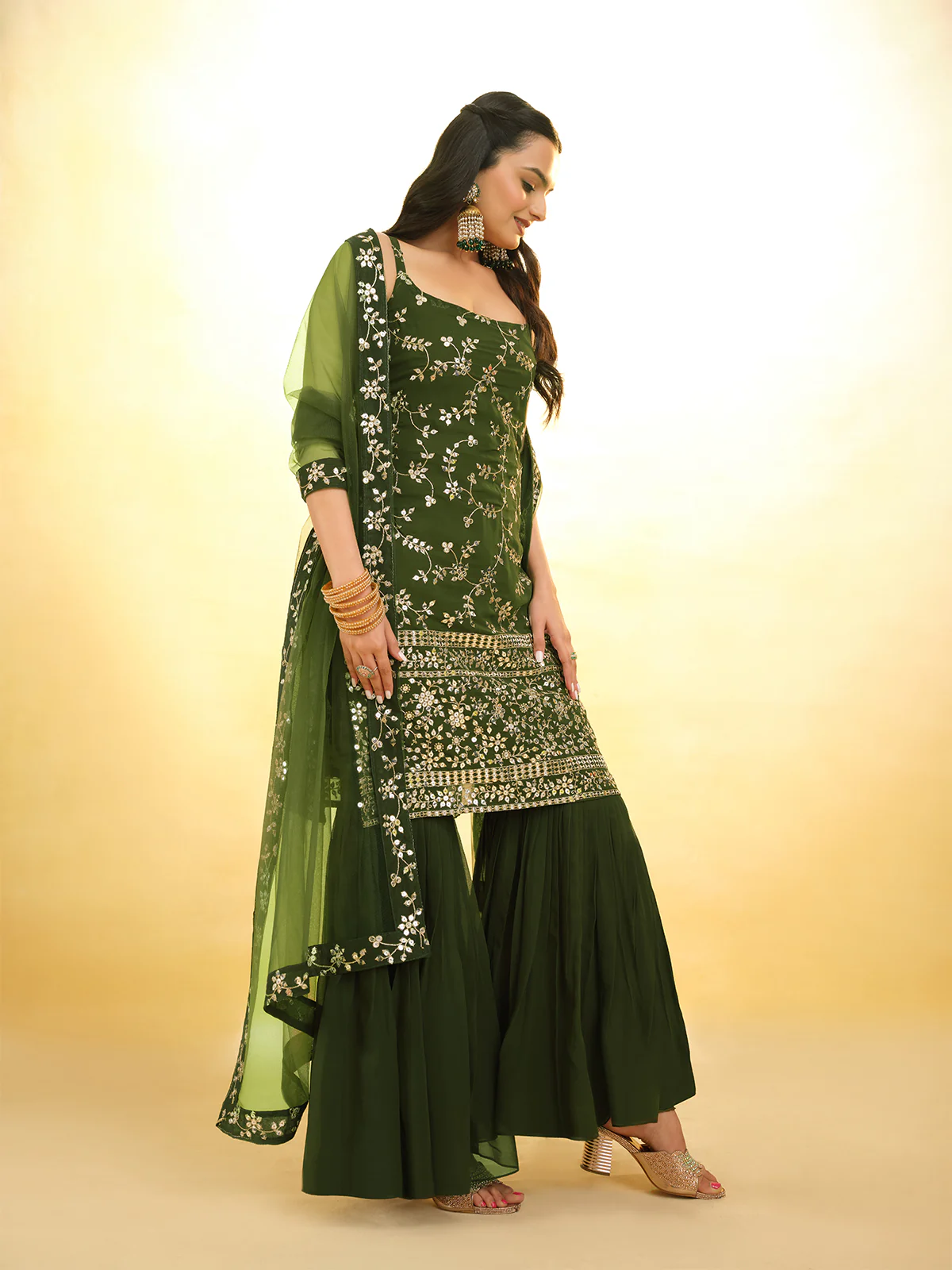 Odette Green Georgette Embroidery Stitched Salwar Suit Set For Women - Image 2