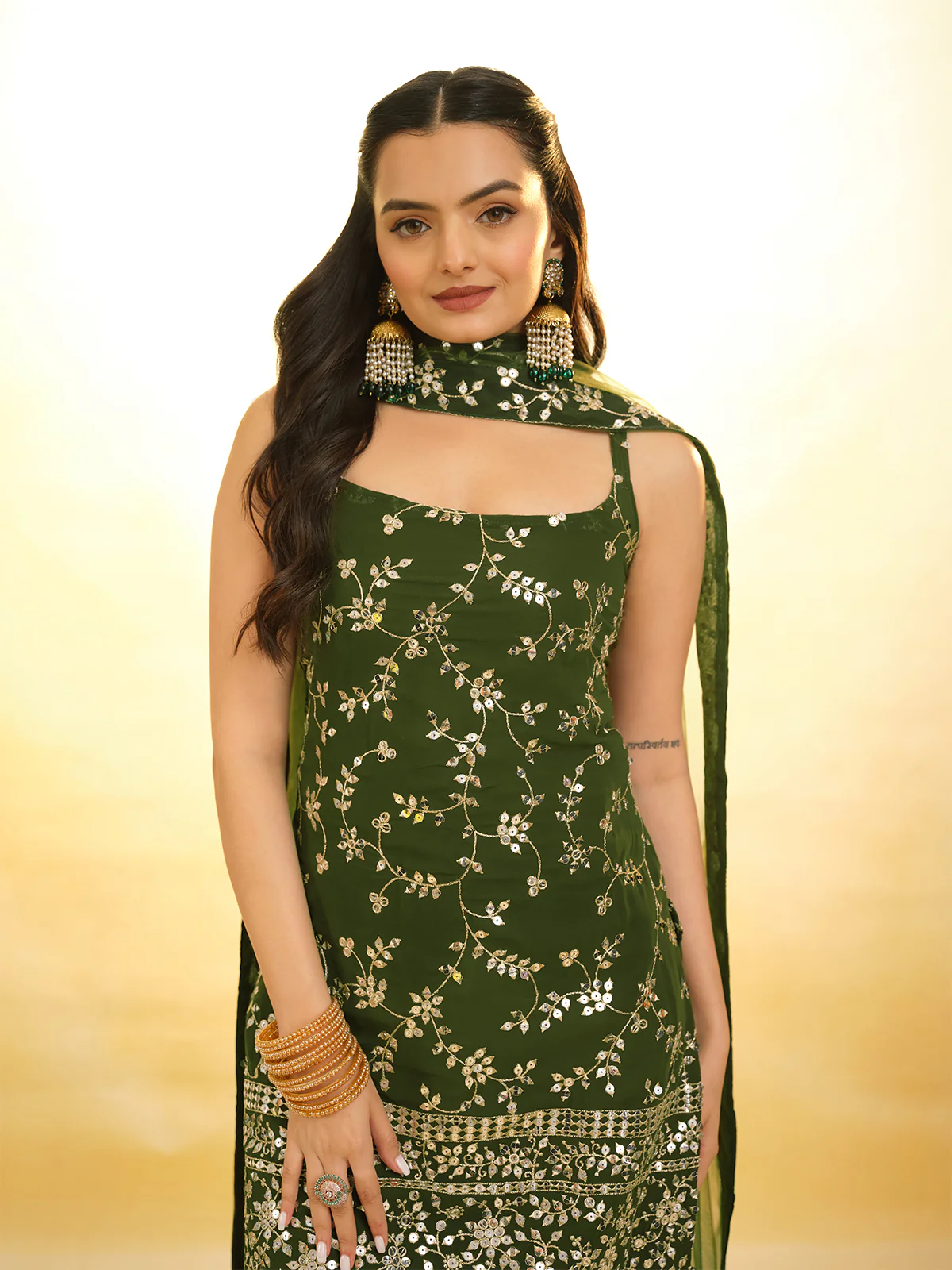 Odette Green Georgette Embroidery Stitched Salwar Suit Set For Women - Image 5