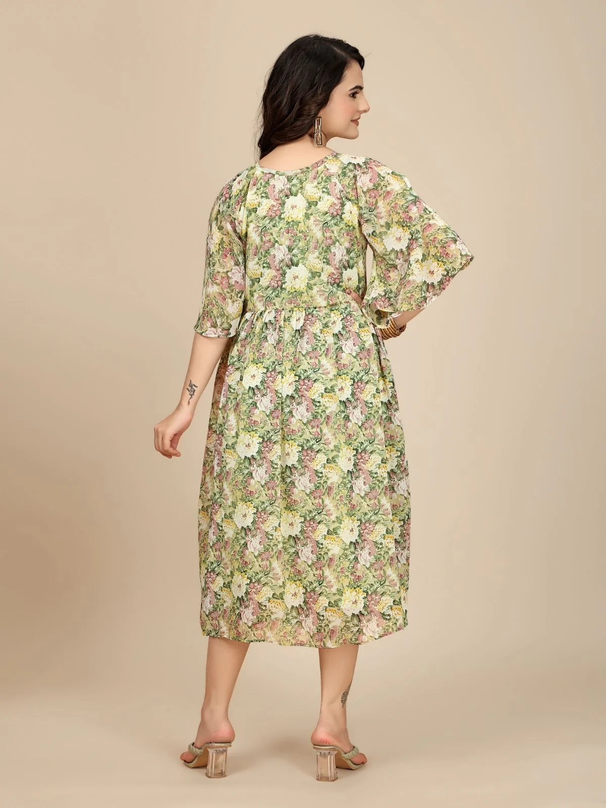 Odette Green Georgette Printed Dress For Women - Image 4