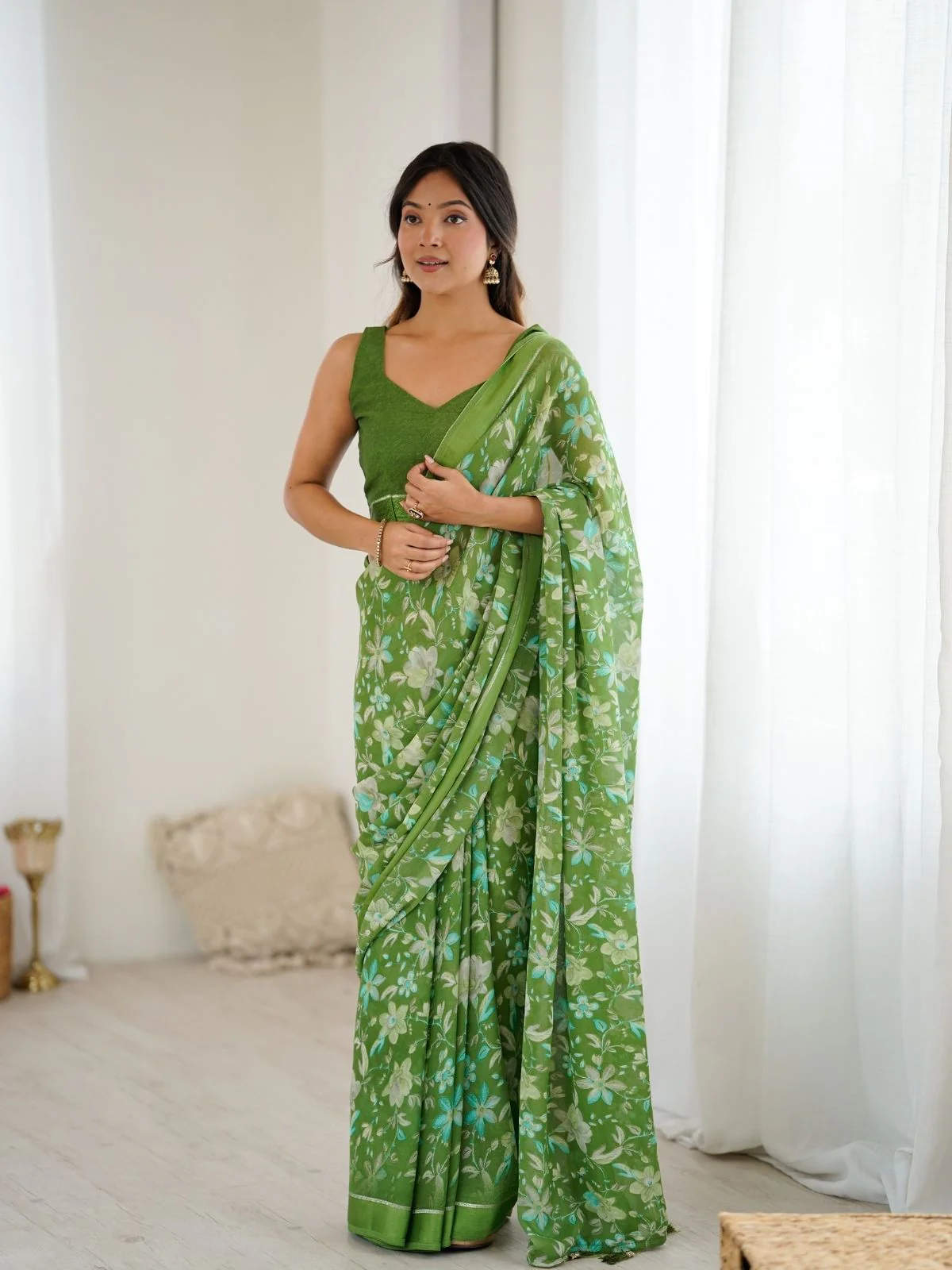 Odette Green Georgette Printed Saree For Women