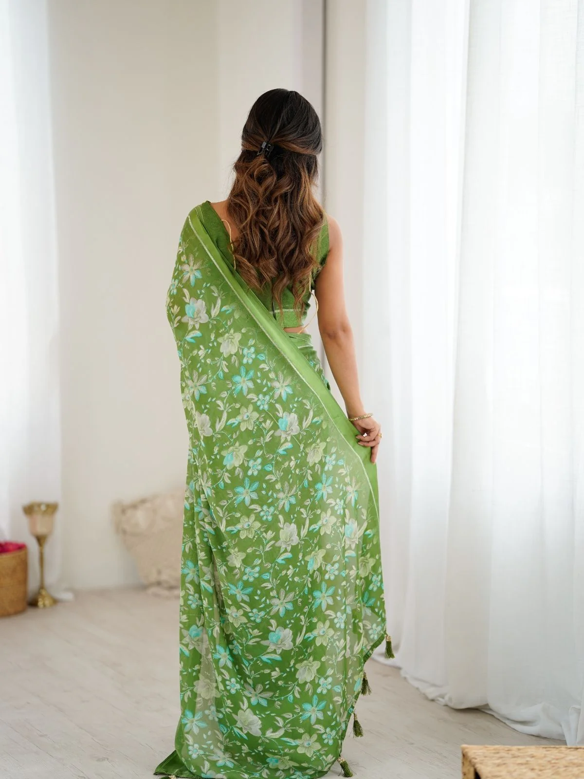 Odette Green Georgette Printed Saree For Women - Image 3