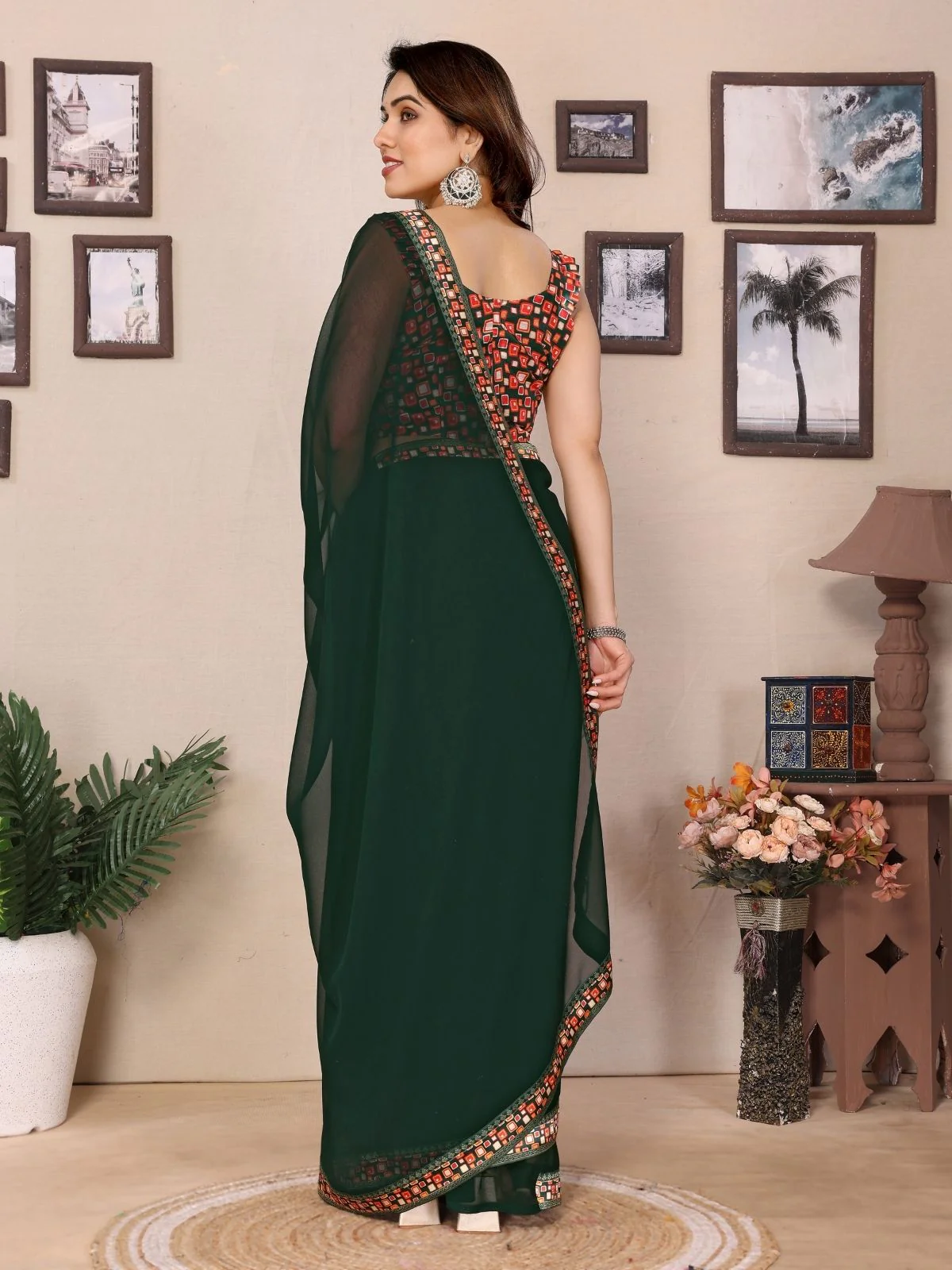 Odette Green Georgette Printed Saree For Women - Image 3