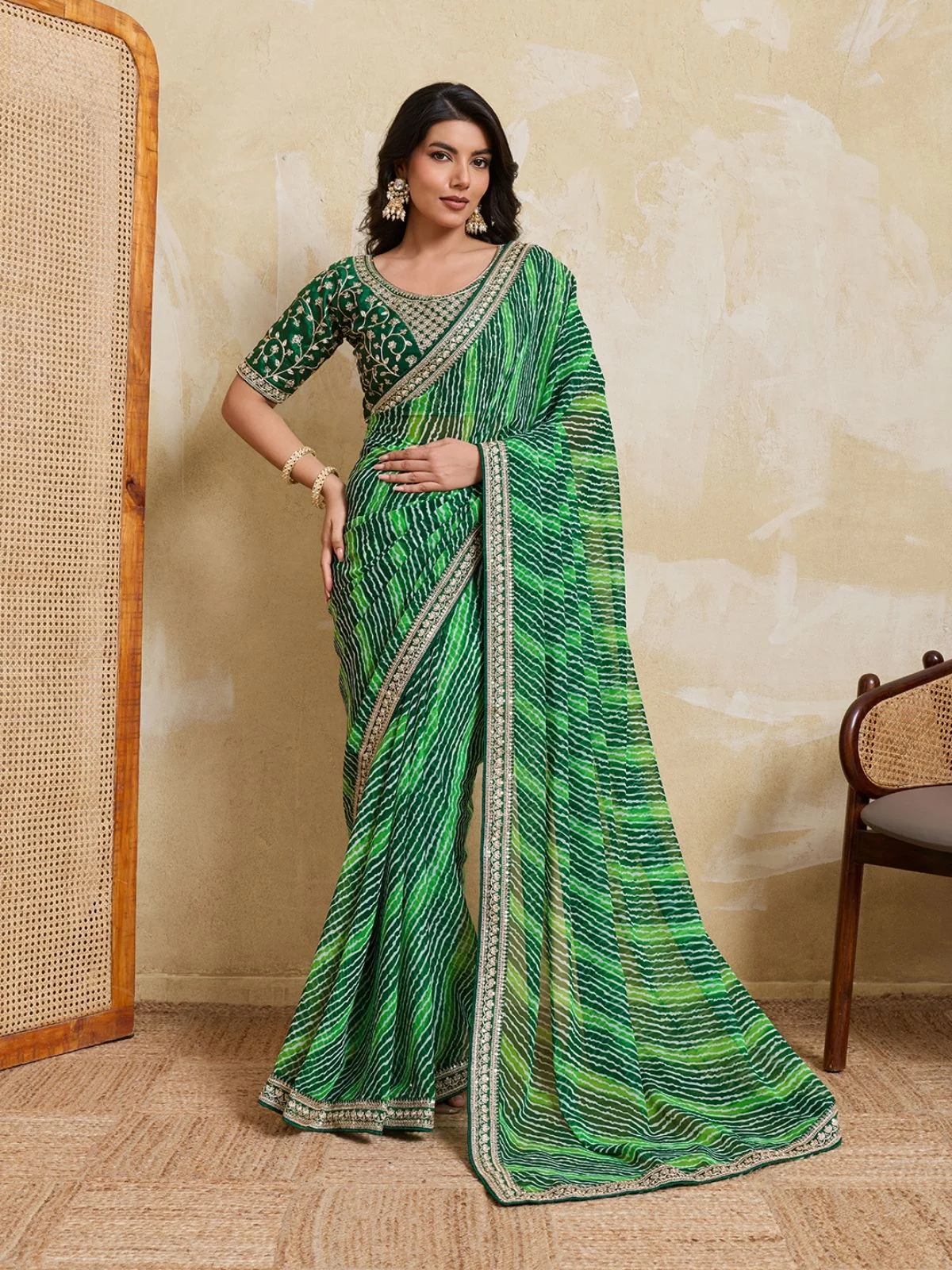 Odette Green Georgette Printed Saree For Women