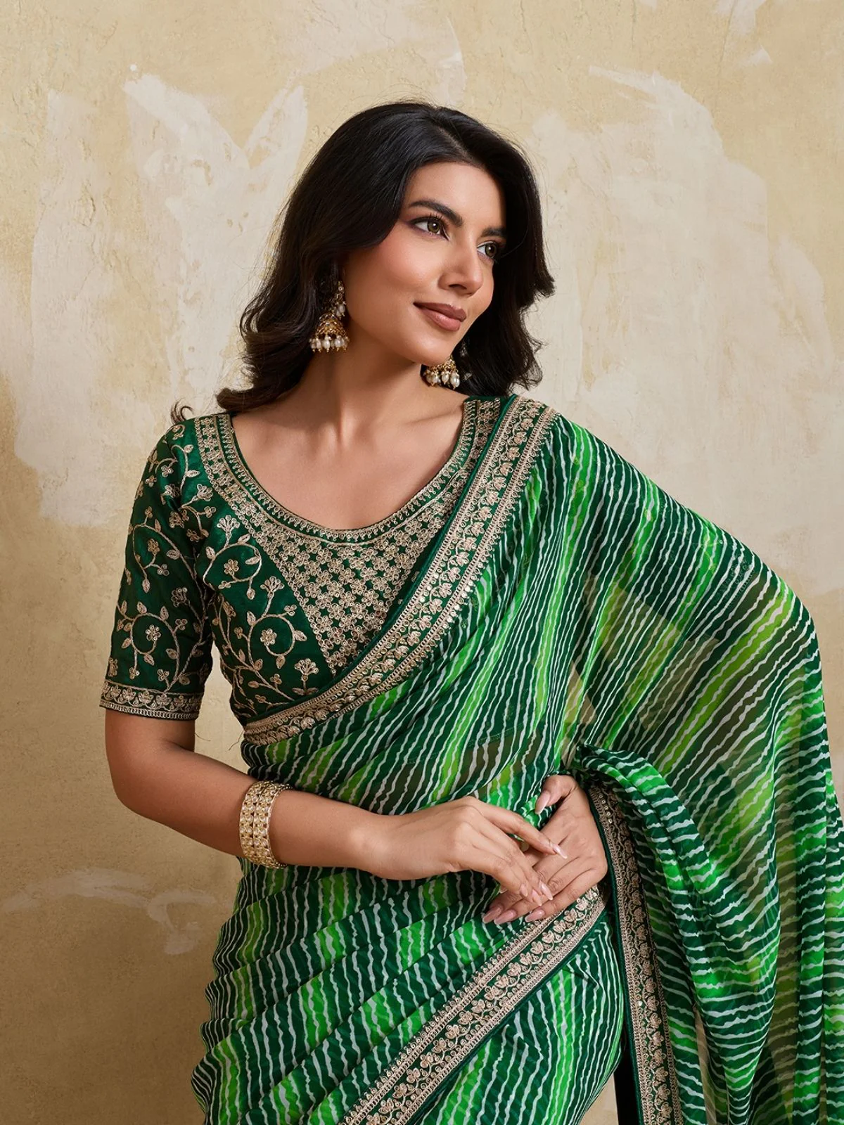 Odette Green Georgette Printed Saree For Women - Image 4