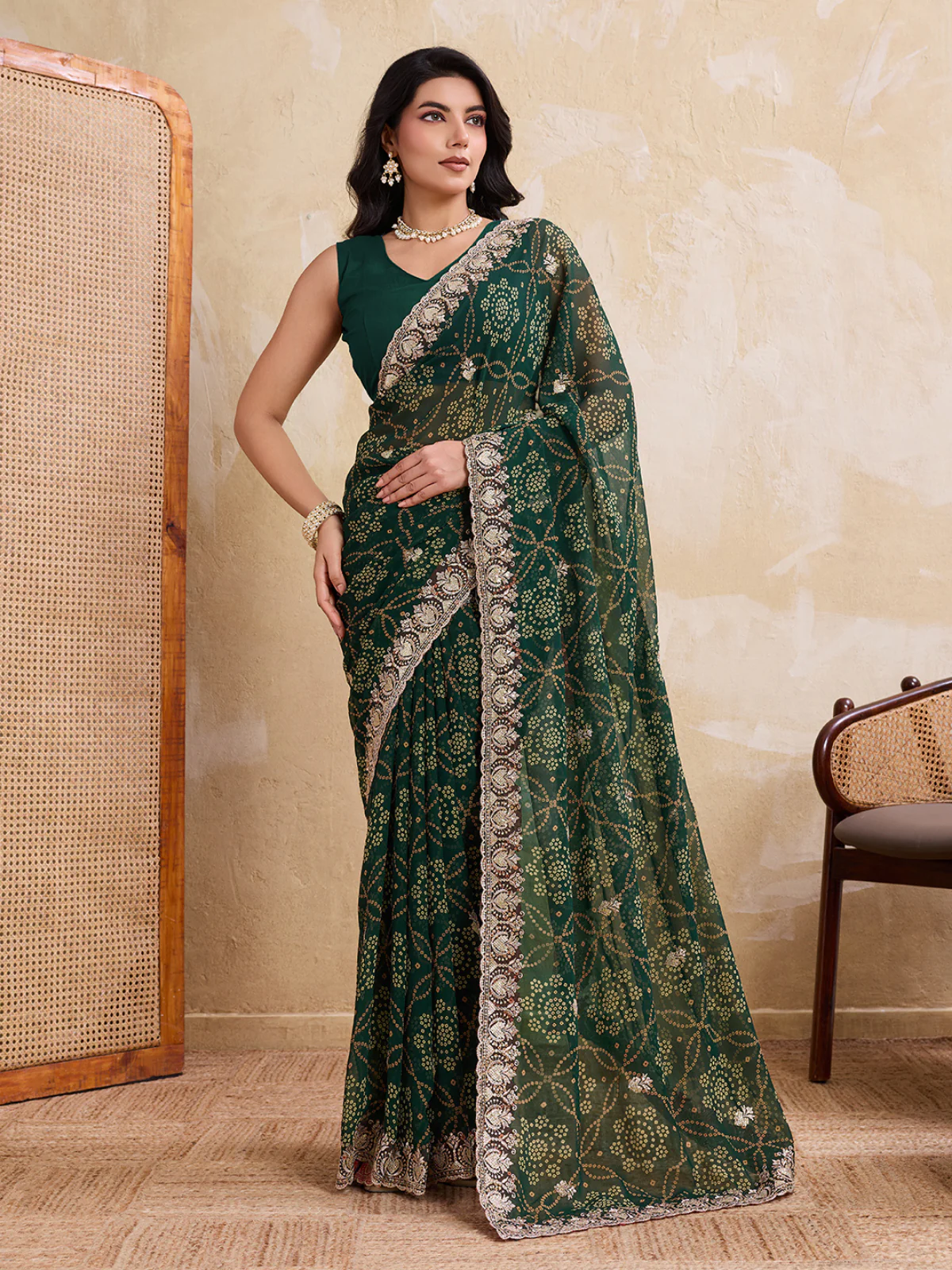 Odette Green Georgette Printed Saree For Women
