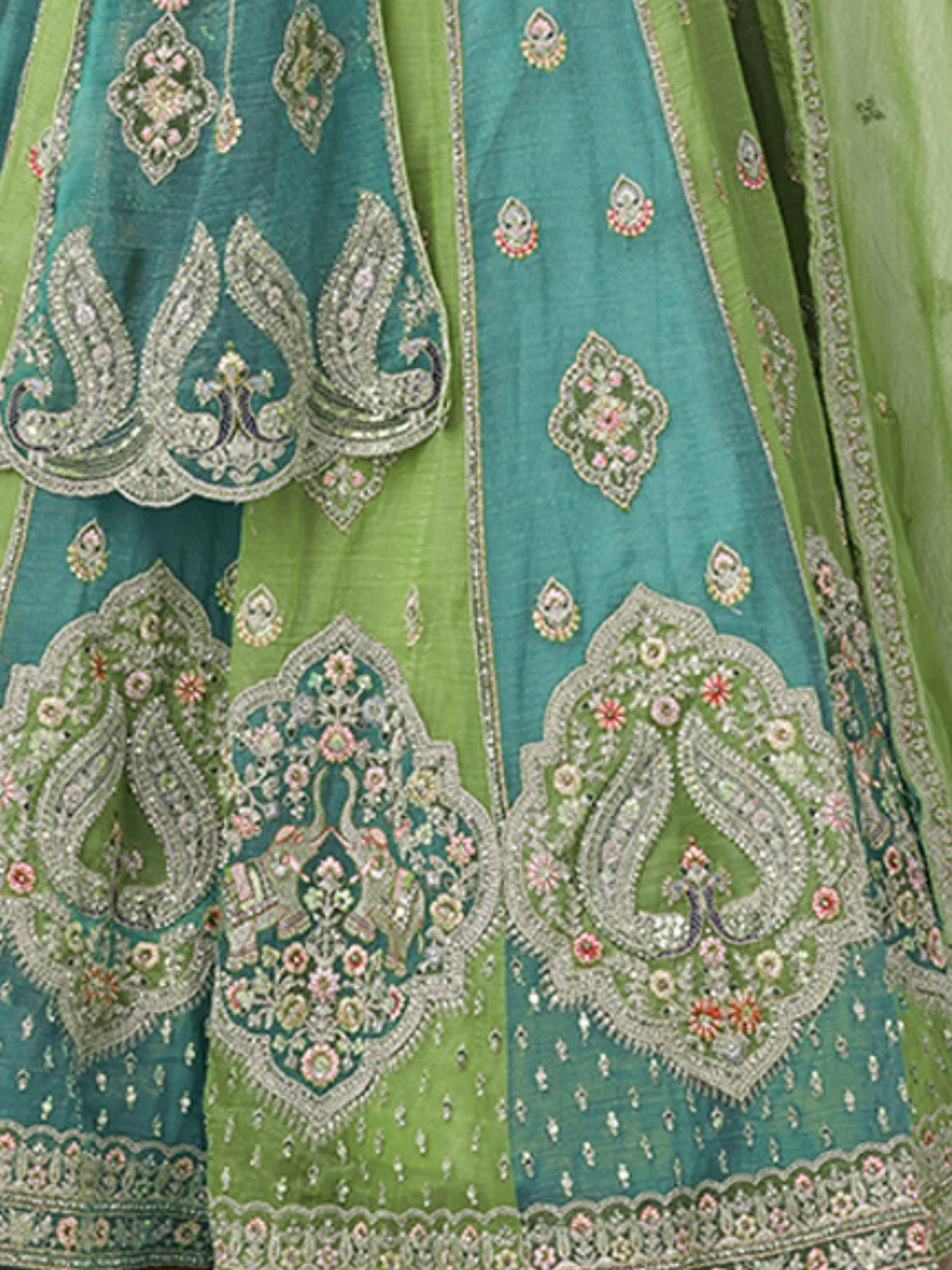 Odette Green Georgette Tissue Embroidered Semi-Stitched Lehenga For Women - Image 5
