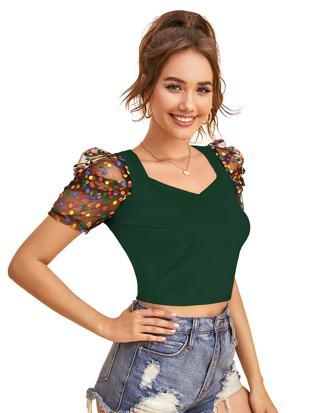 Odette Green Knit Fabric Top For Women - Image 3