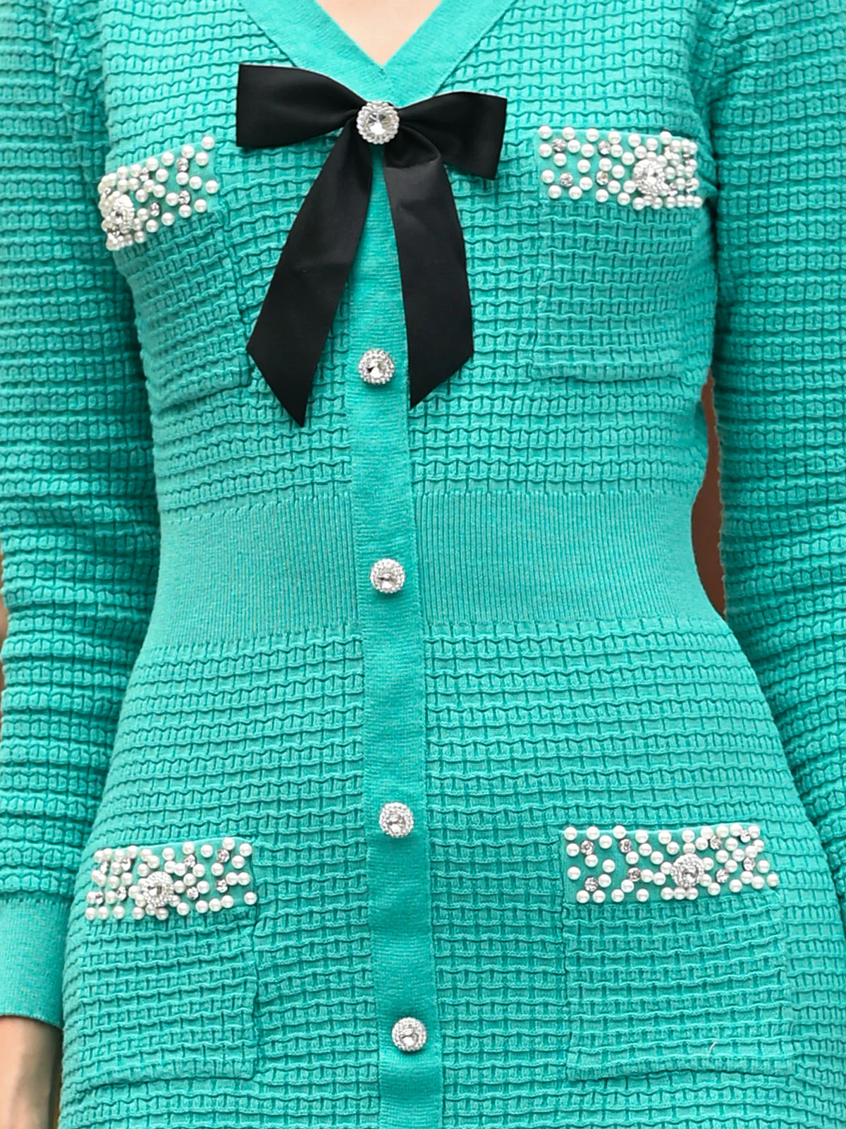Odette Green Knitted Embellished Dress For Women - Image 5