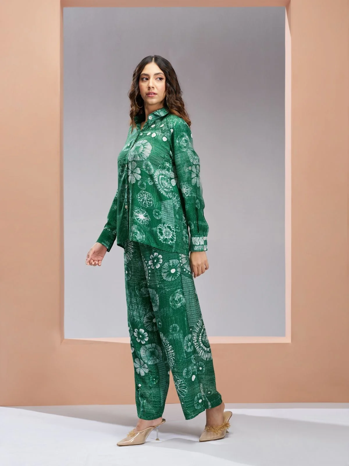 Odette Green Linen Printed Co-Ord Set For Women - Image 3